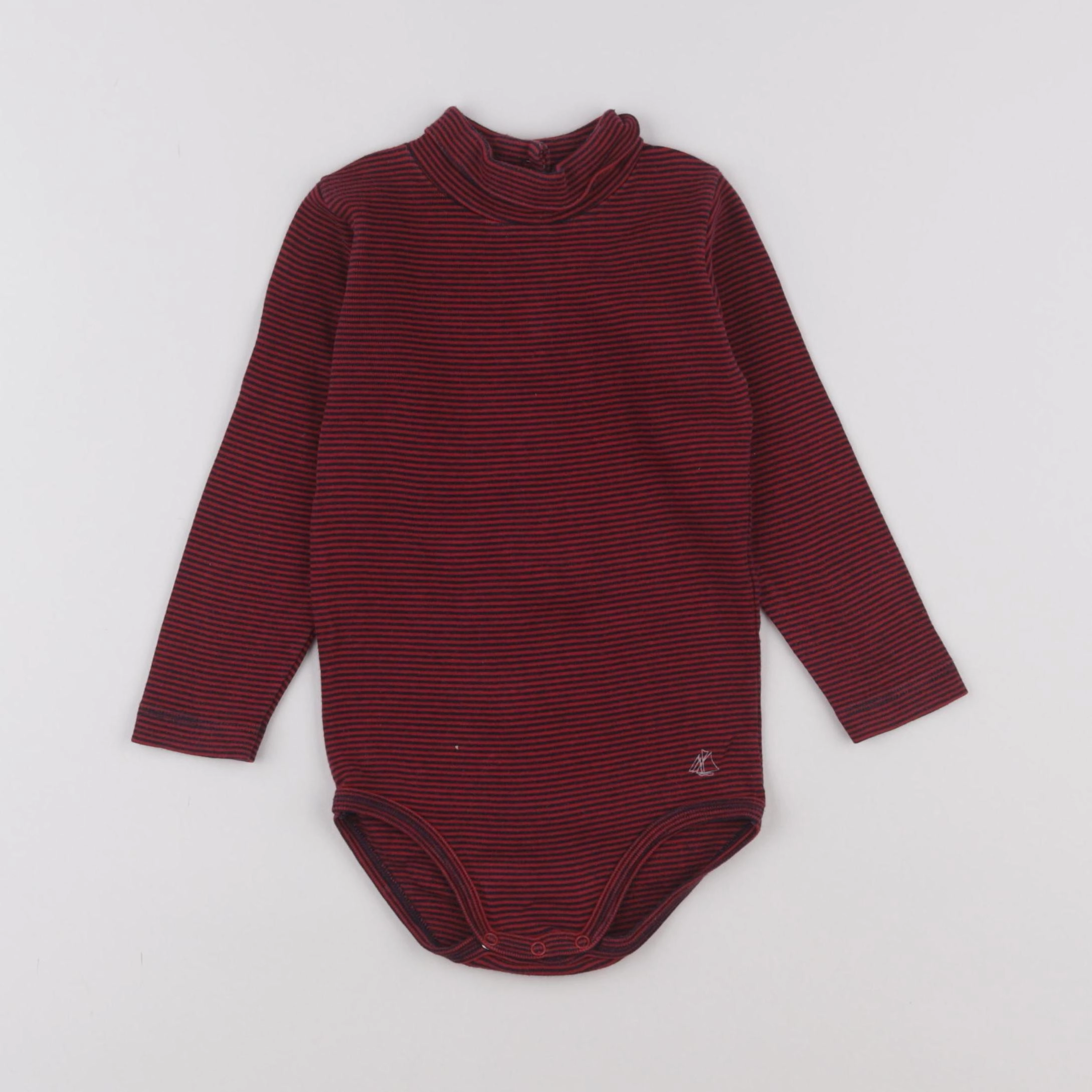 Petit Bateau - body à col bleu, rouge - 2 ans
