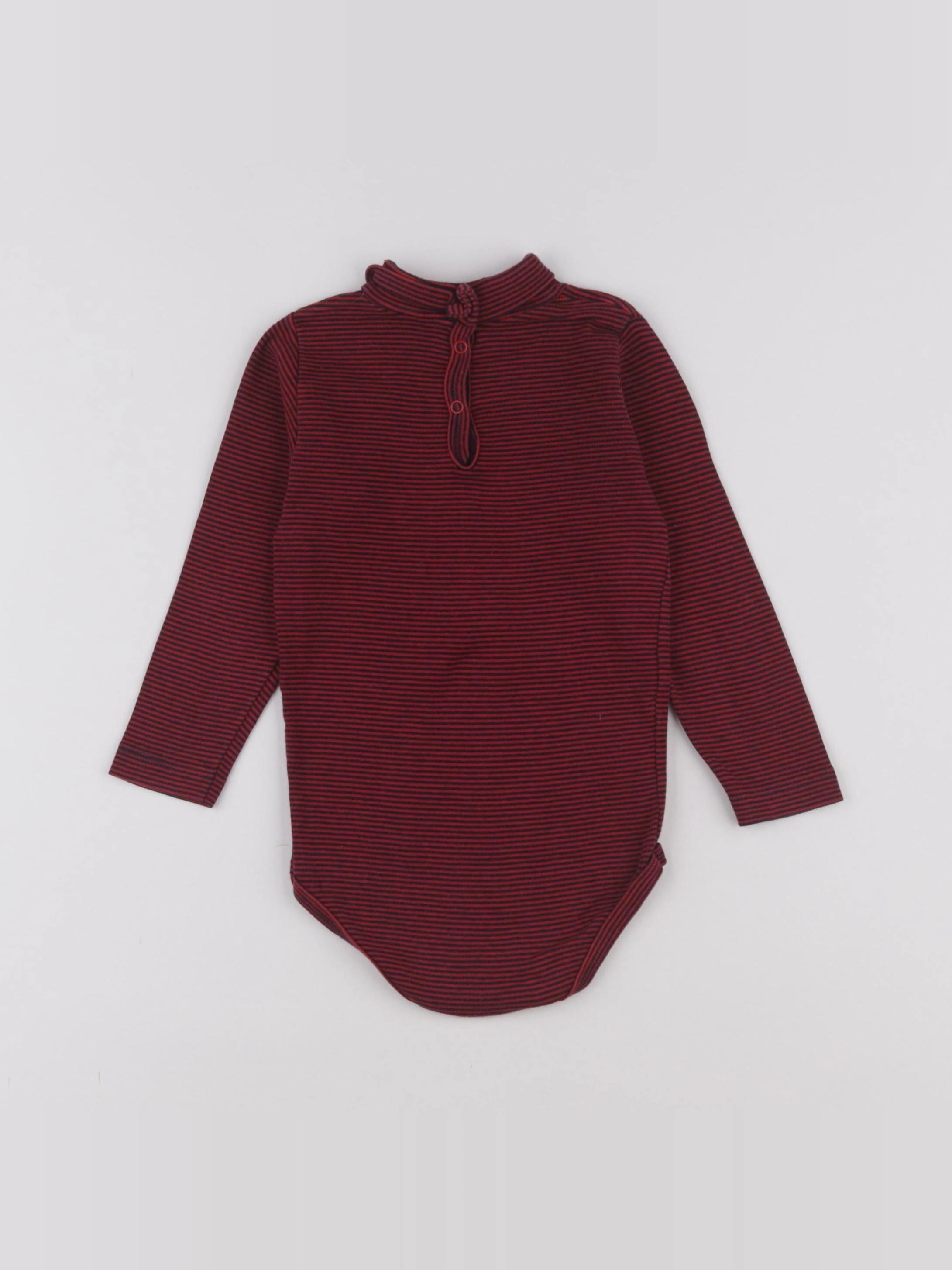 Petit Bateau - body à col bleu, rouge - 2 ans