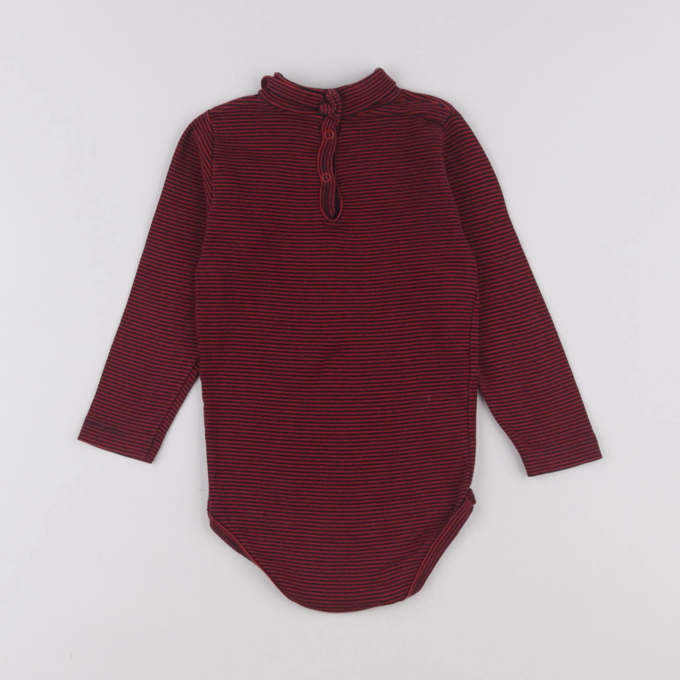 Petit Bateau - body à col bleu, rouge - 2 ans