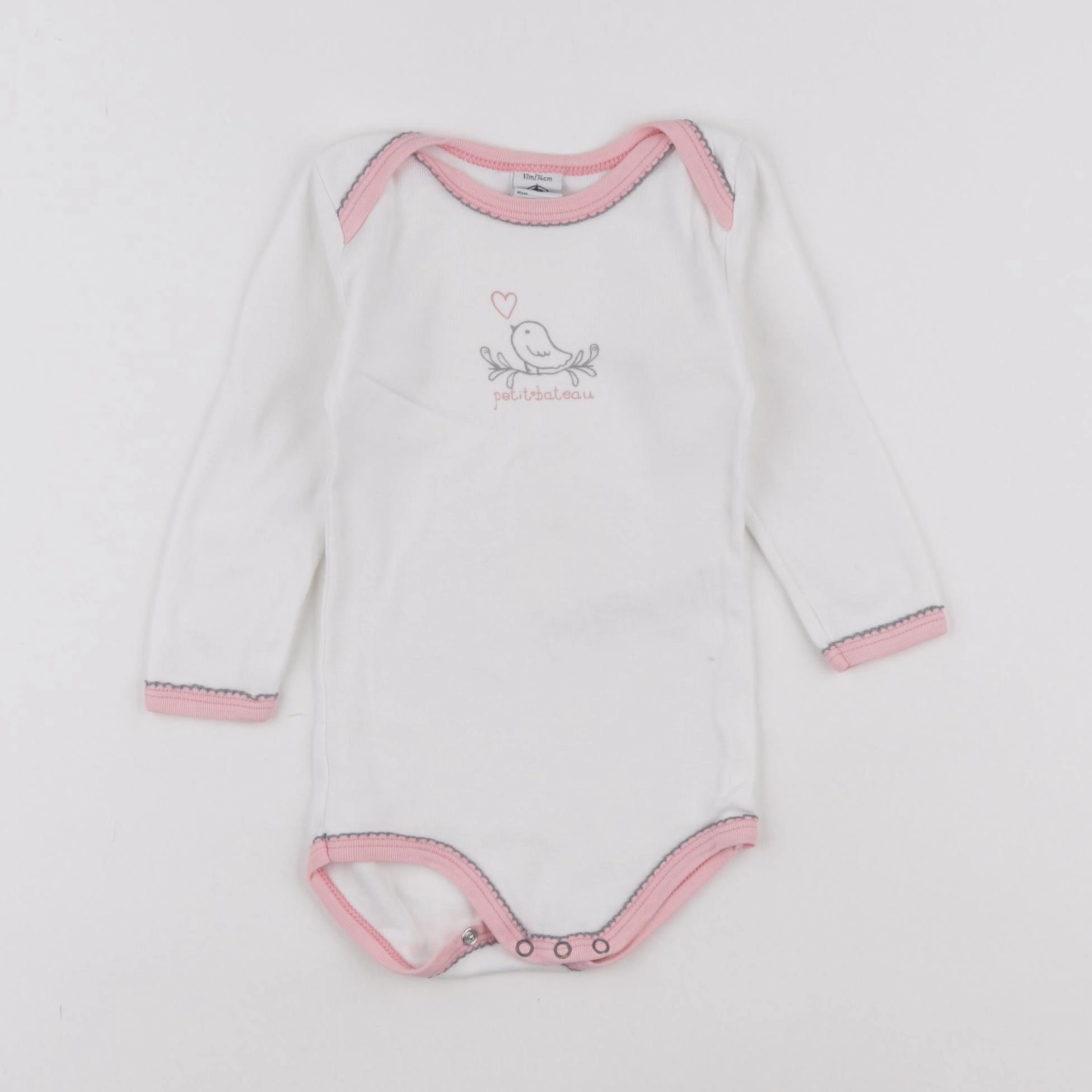 Petit Bateau - body rose, blanc - 12 mois