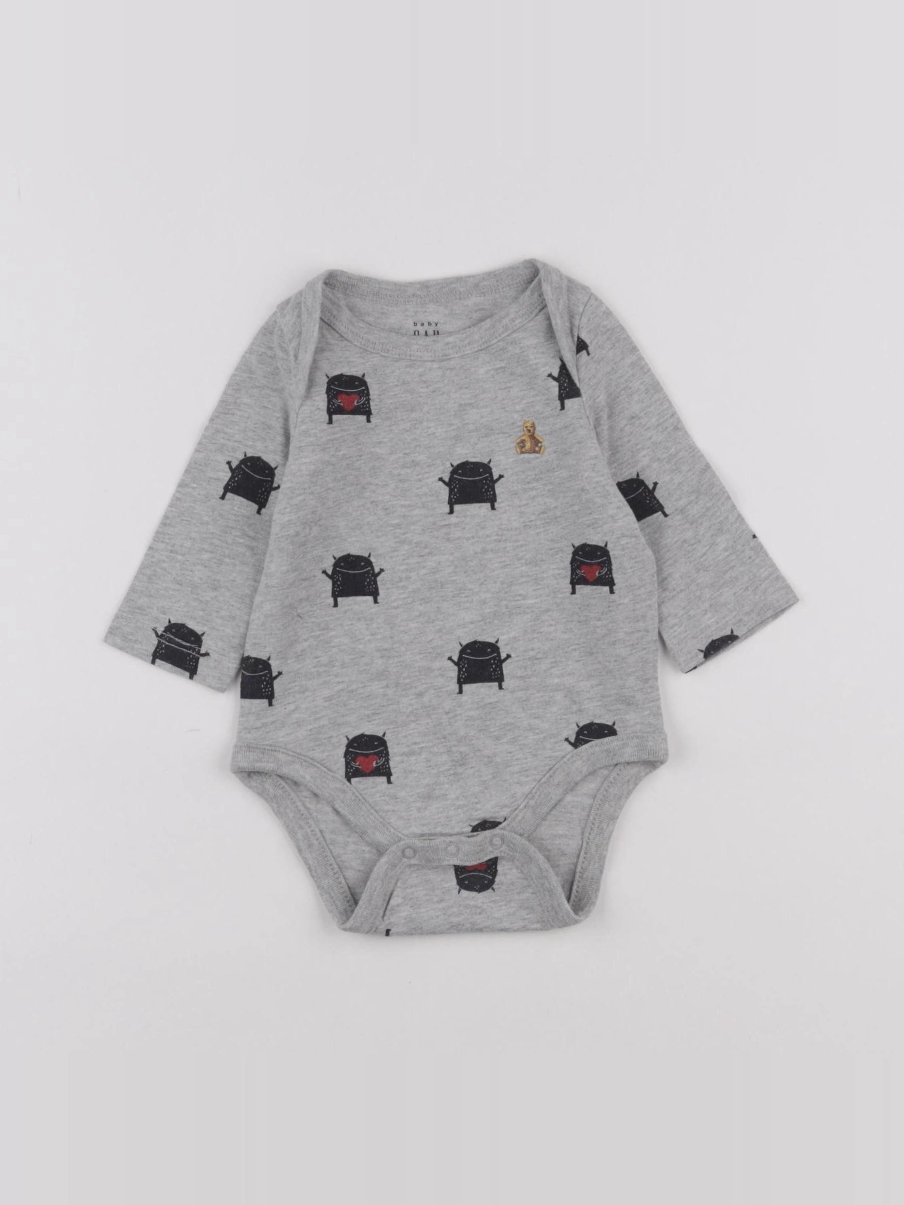 GAP - body gris - 0/3 mois