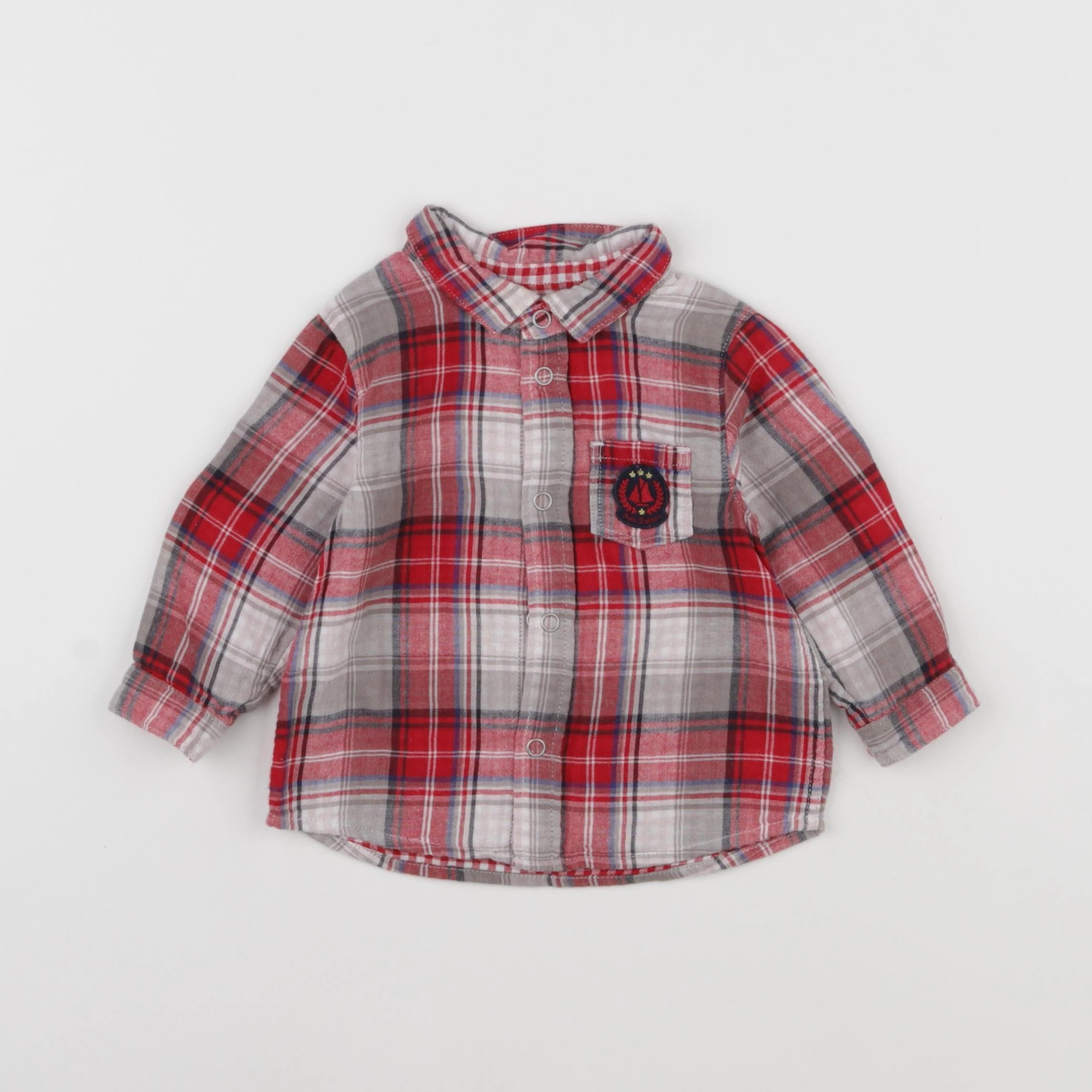 Petit Bateau - chemise blanc, rouge - 12 mois