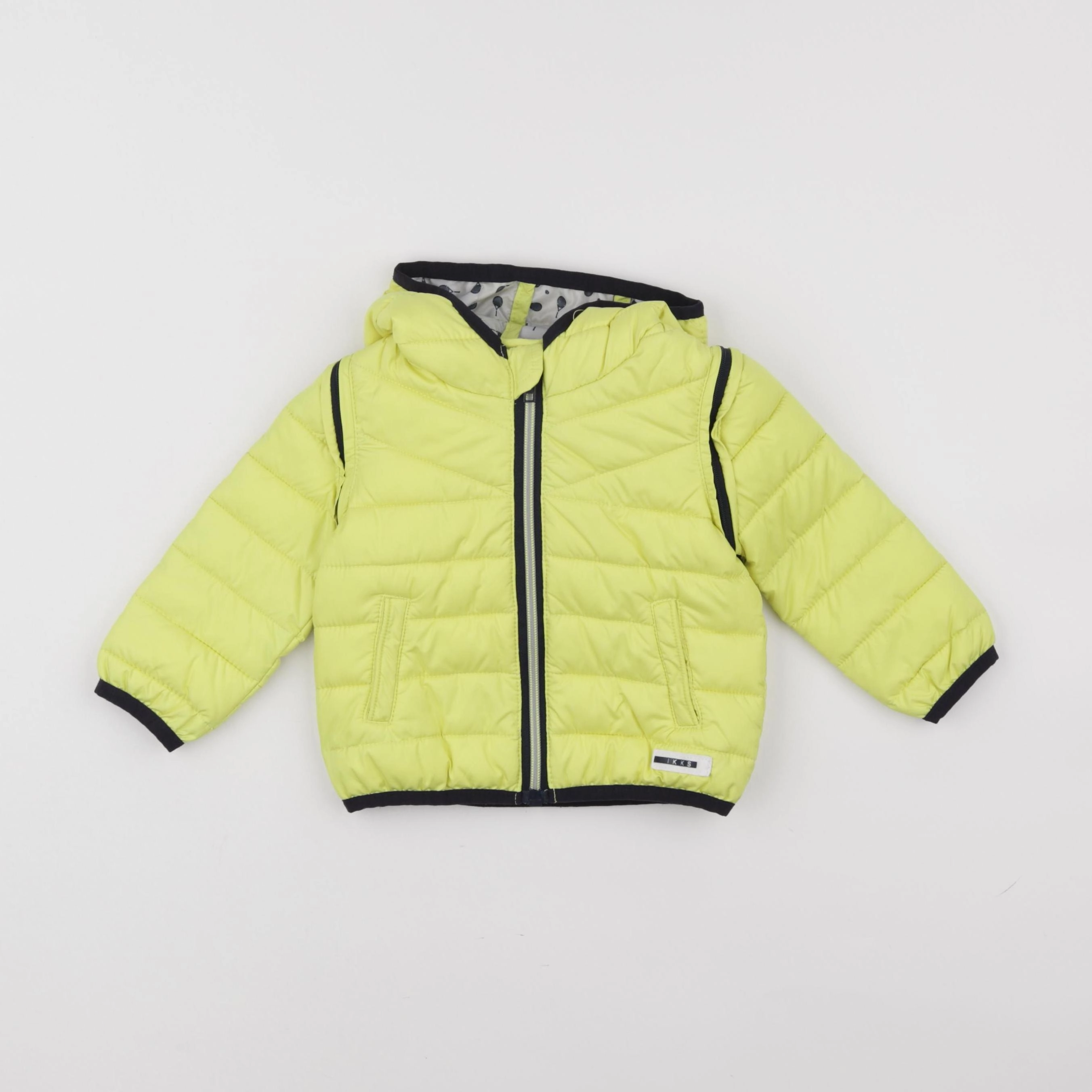 IKKS - doudoune réversible jaune, blanc, bleu - 12 mois