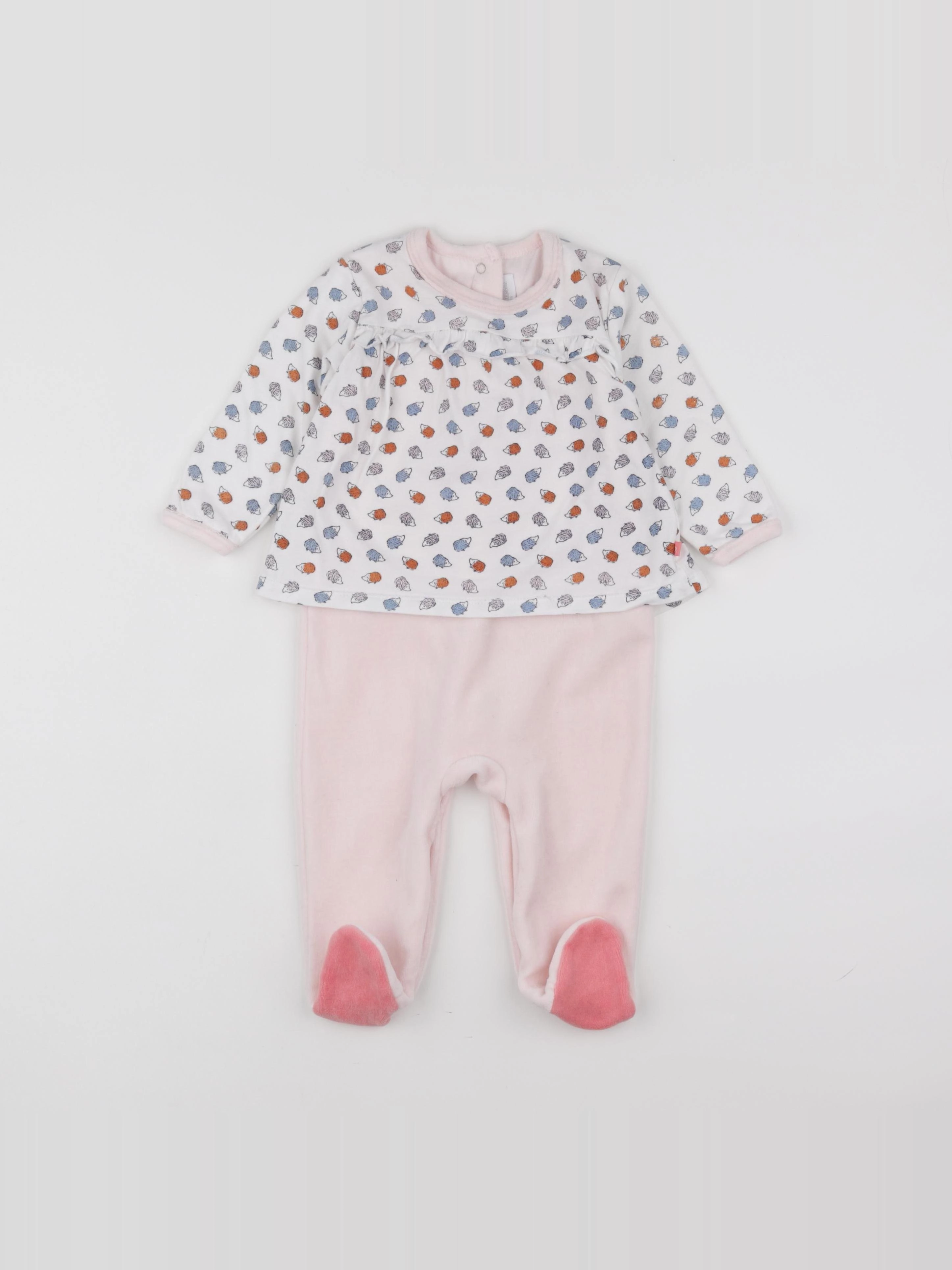 Cadet Rousselle - pyjama velours rose, blanc - 12 mois