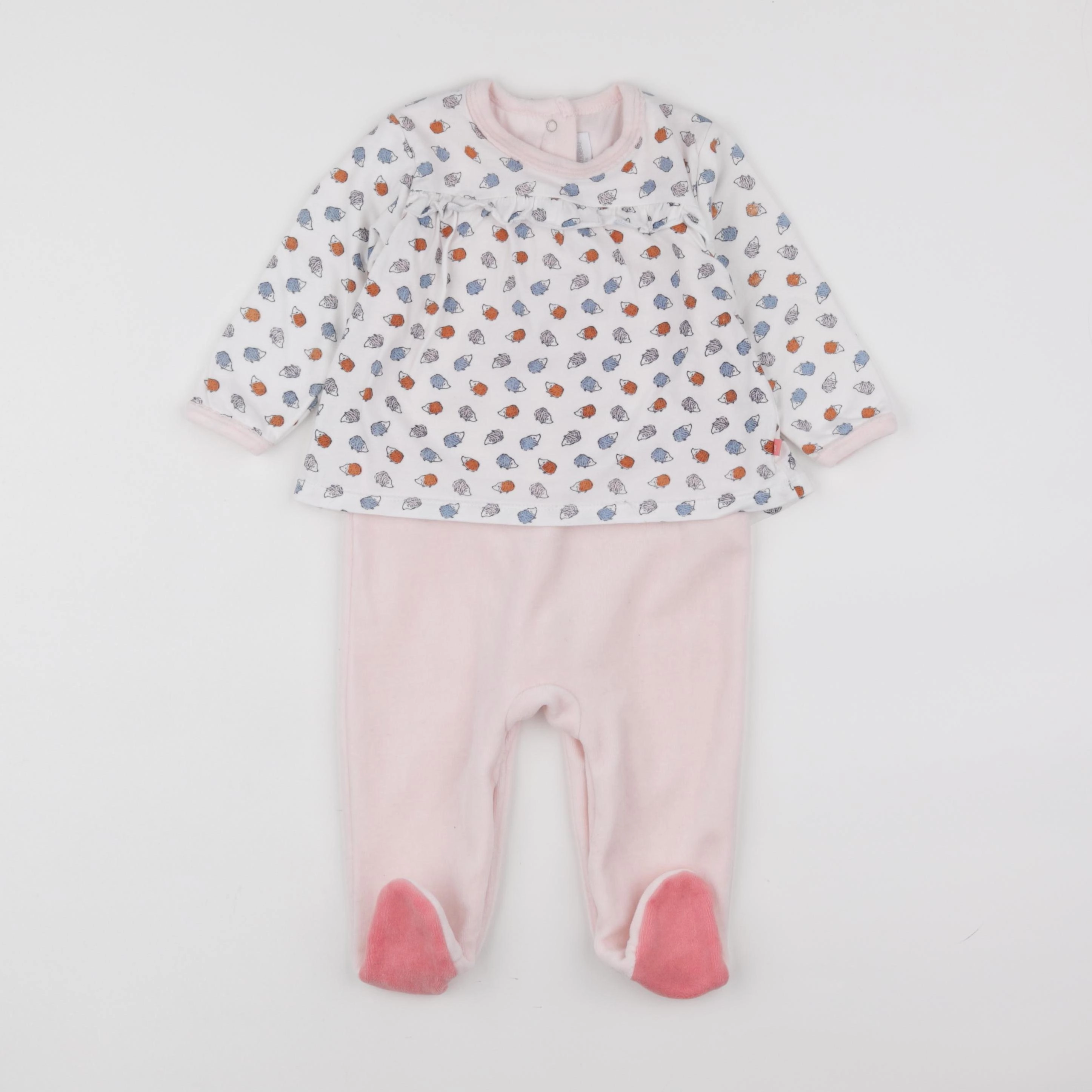 Cadet Rousselle - pyjama velours rose, blanc - 12 mois