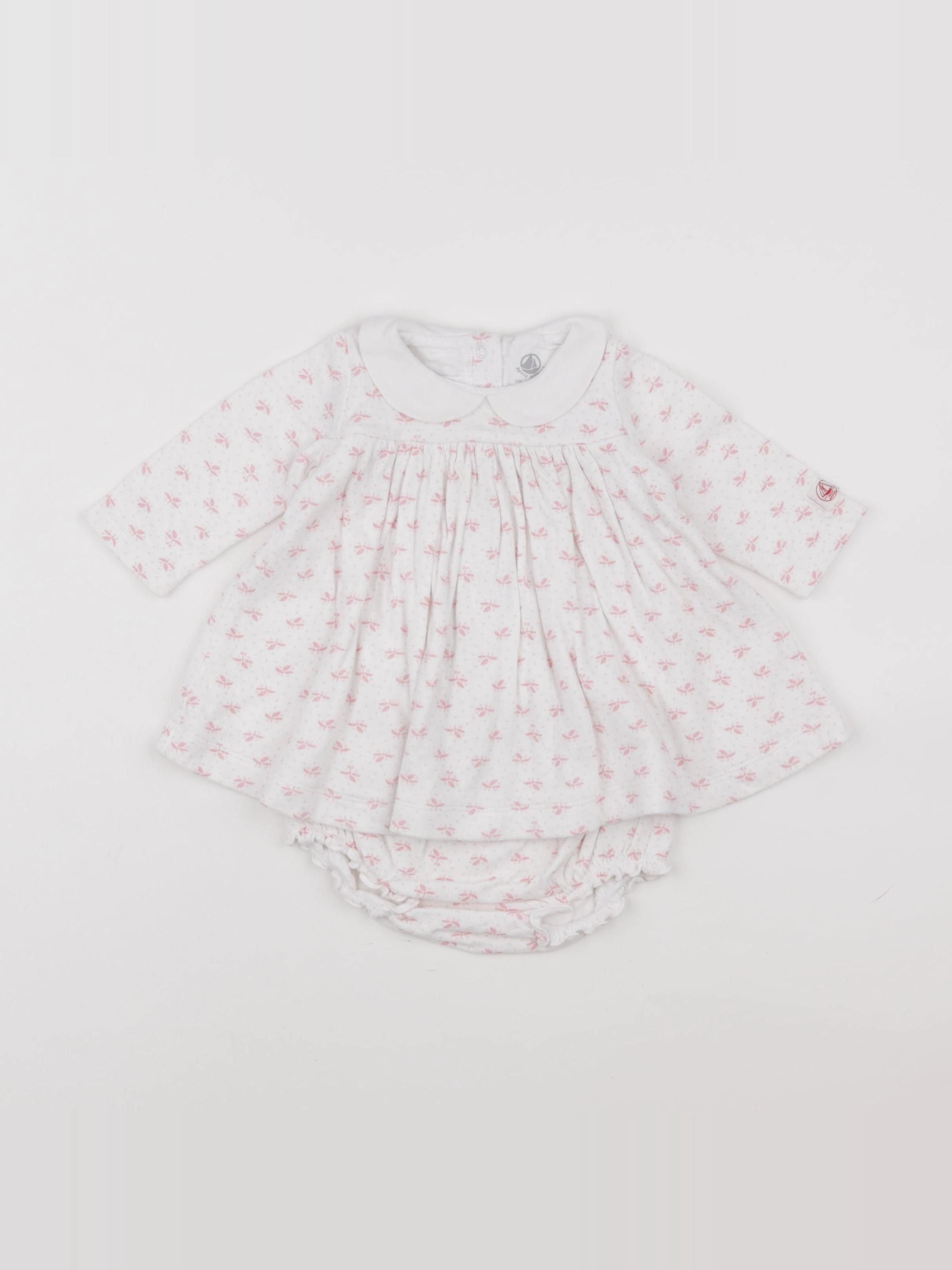 Petit Bateau - robe blanc, rose - 6 mois