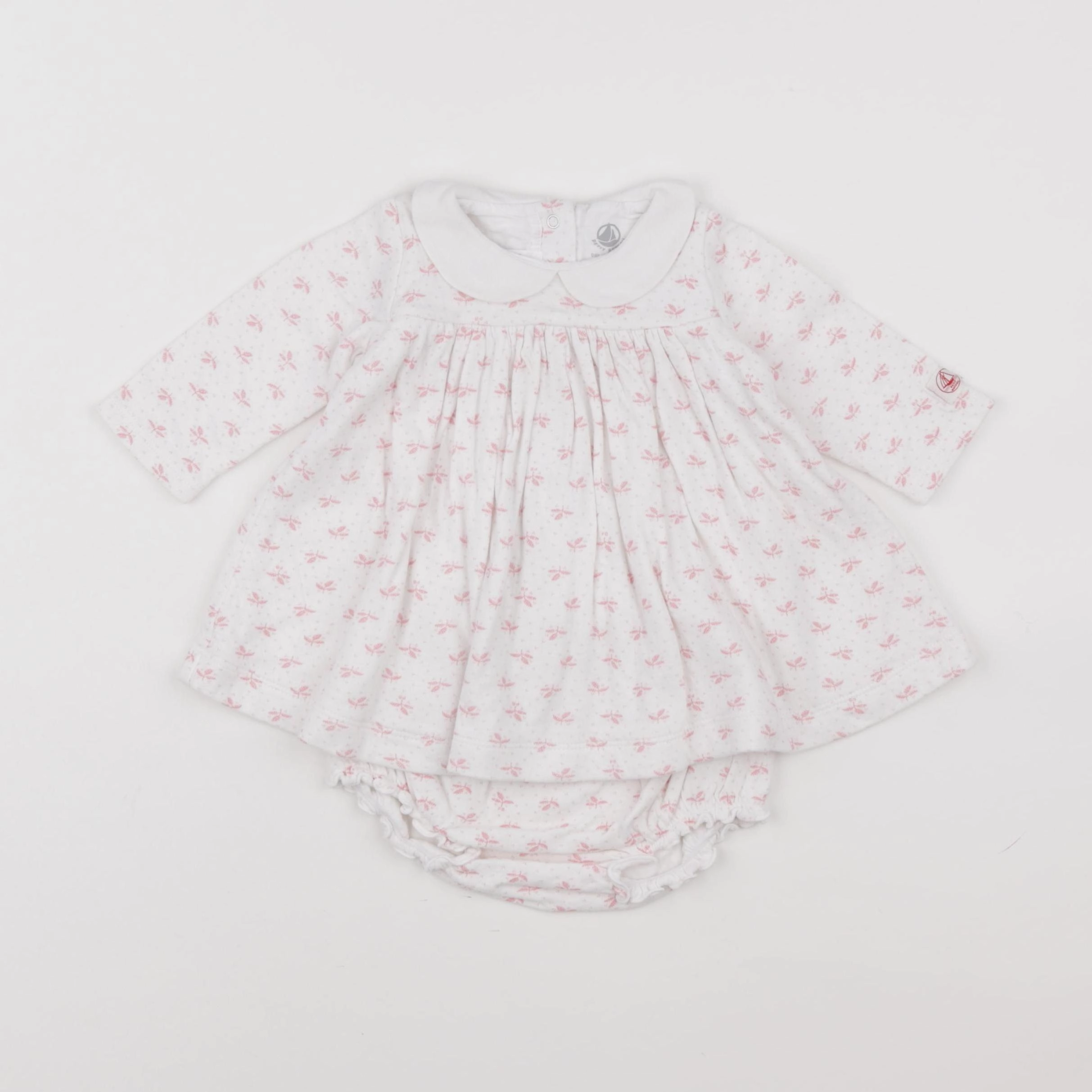 Petit Bateau - robe blanc, rose - 6 mois