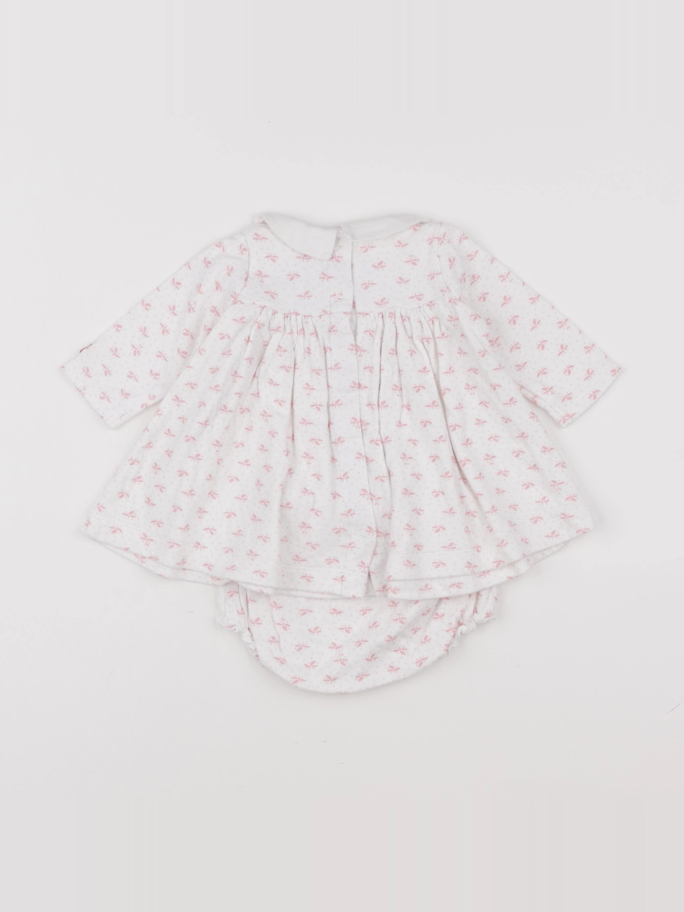 Petit Bateau - robe blanc, rose - 6 mois