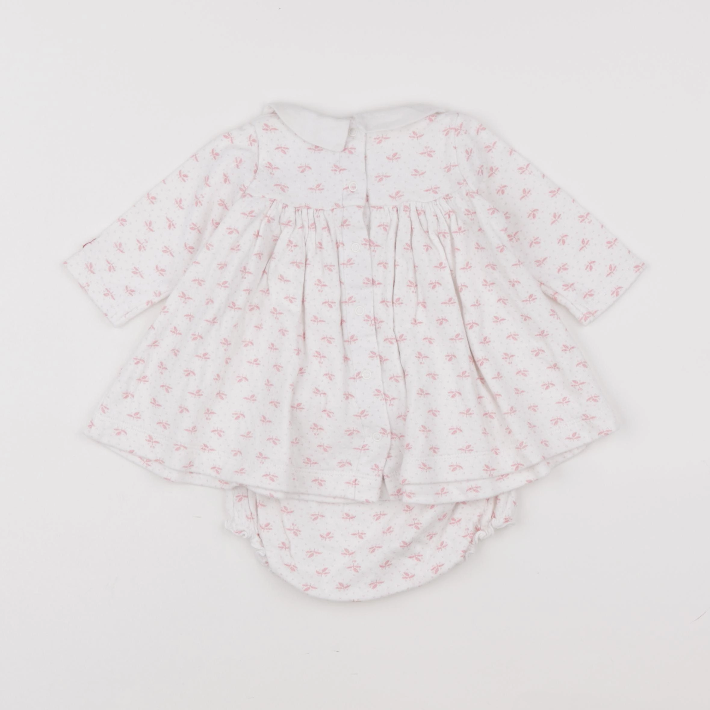 Petit Bateau - robe blanc, rose - 6 mois