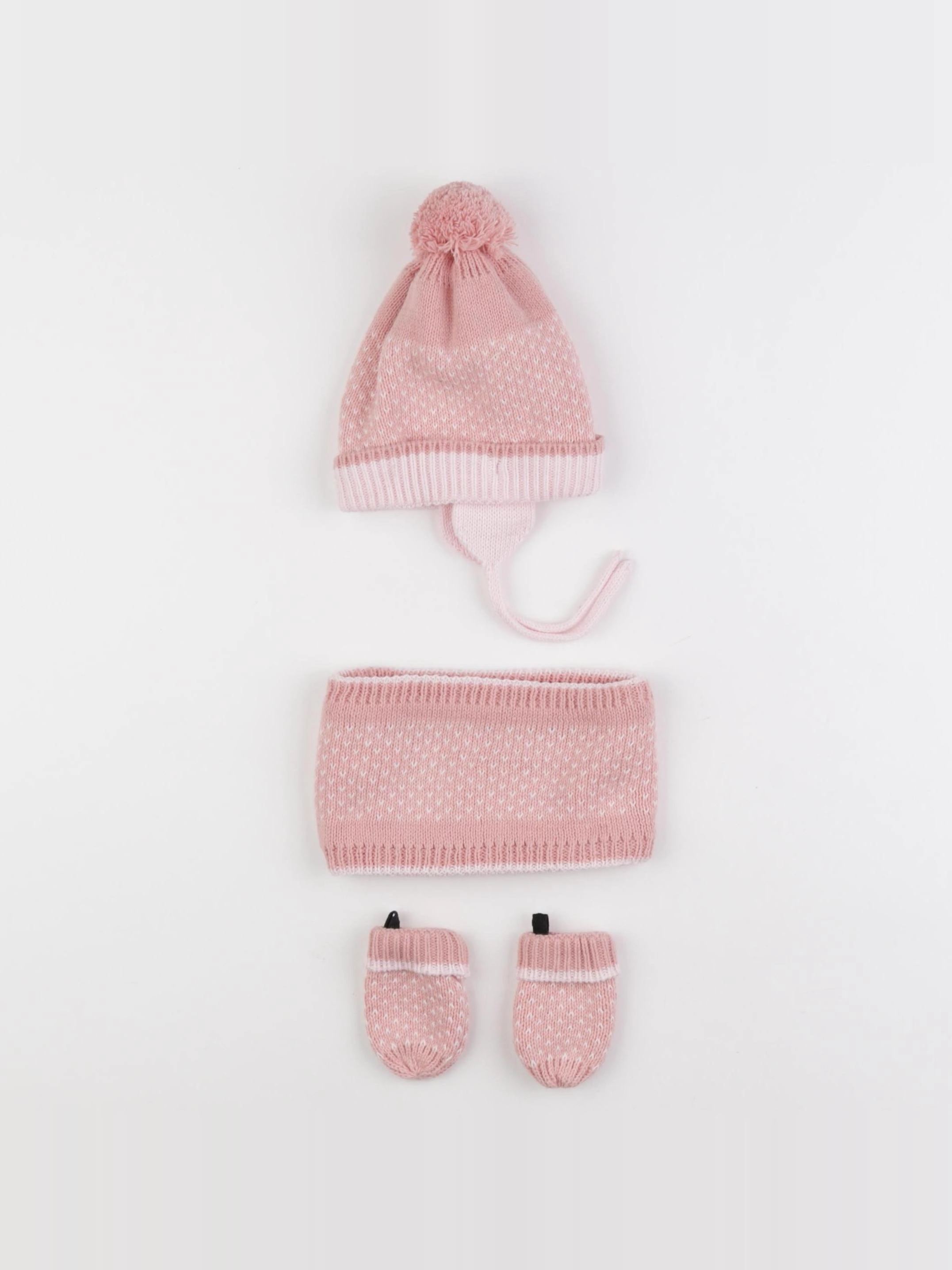 Vertbaudet - ensemble bonnet/moufles/tour de cou rose - 3/6 mois
