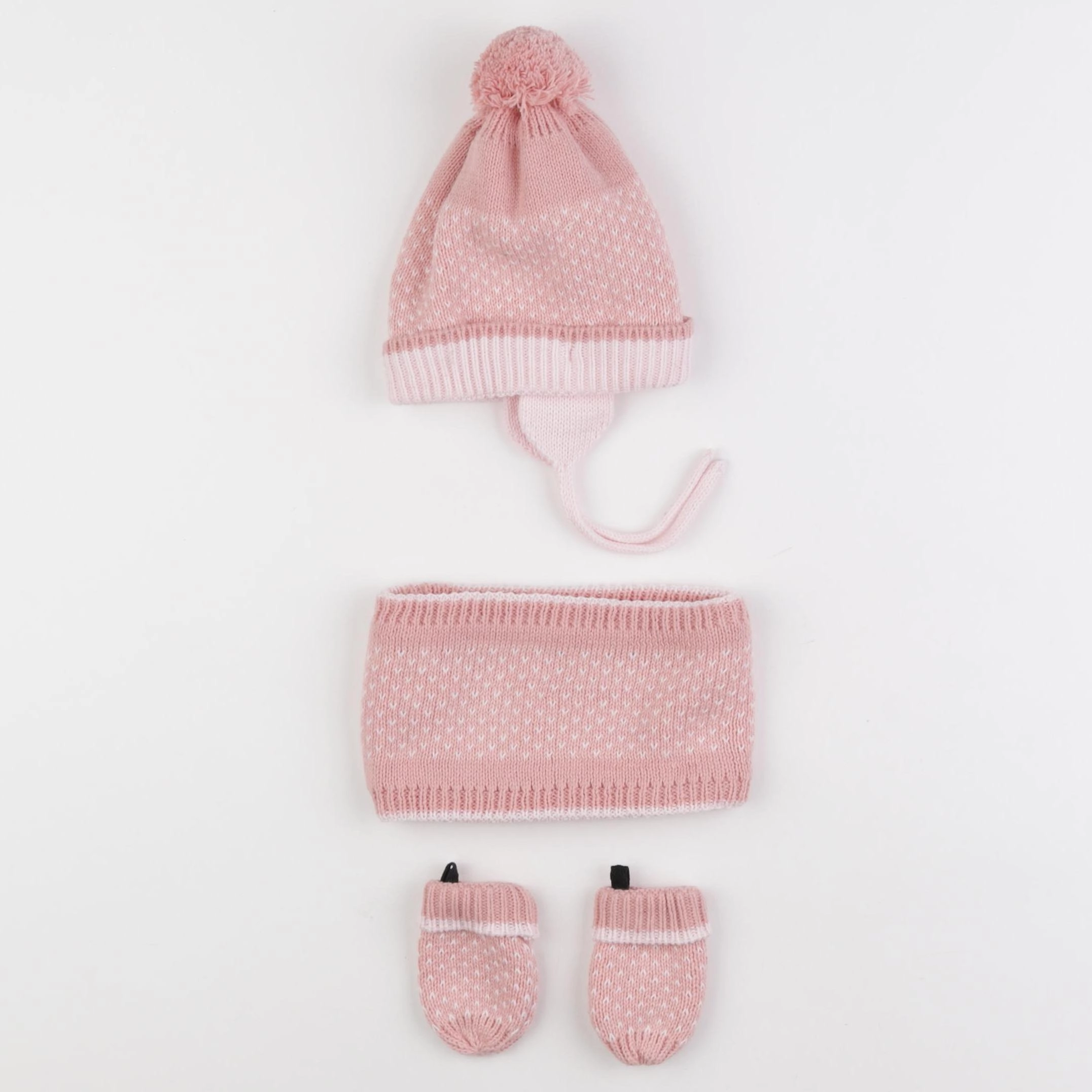 Vertbaudet - ensemble bonnet/moufles/tour de cou rose - 3/6 mois
