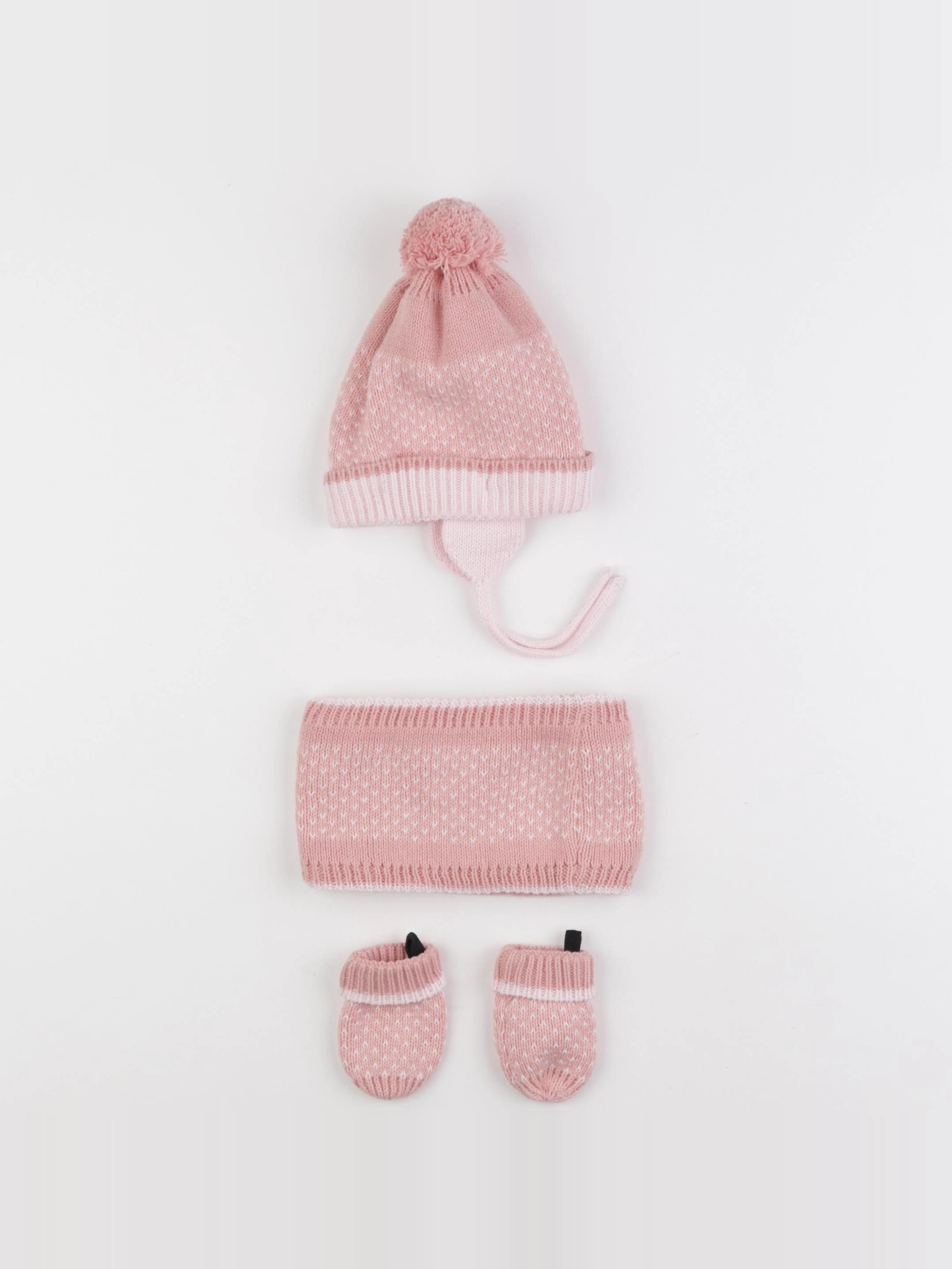 Vertbaudet - ensemble bonnet/moufles/tour de cou rose - 3/6 mois