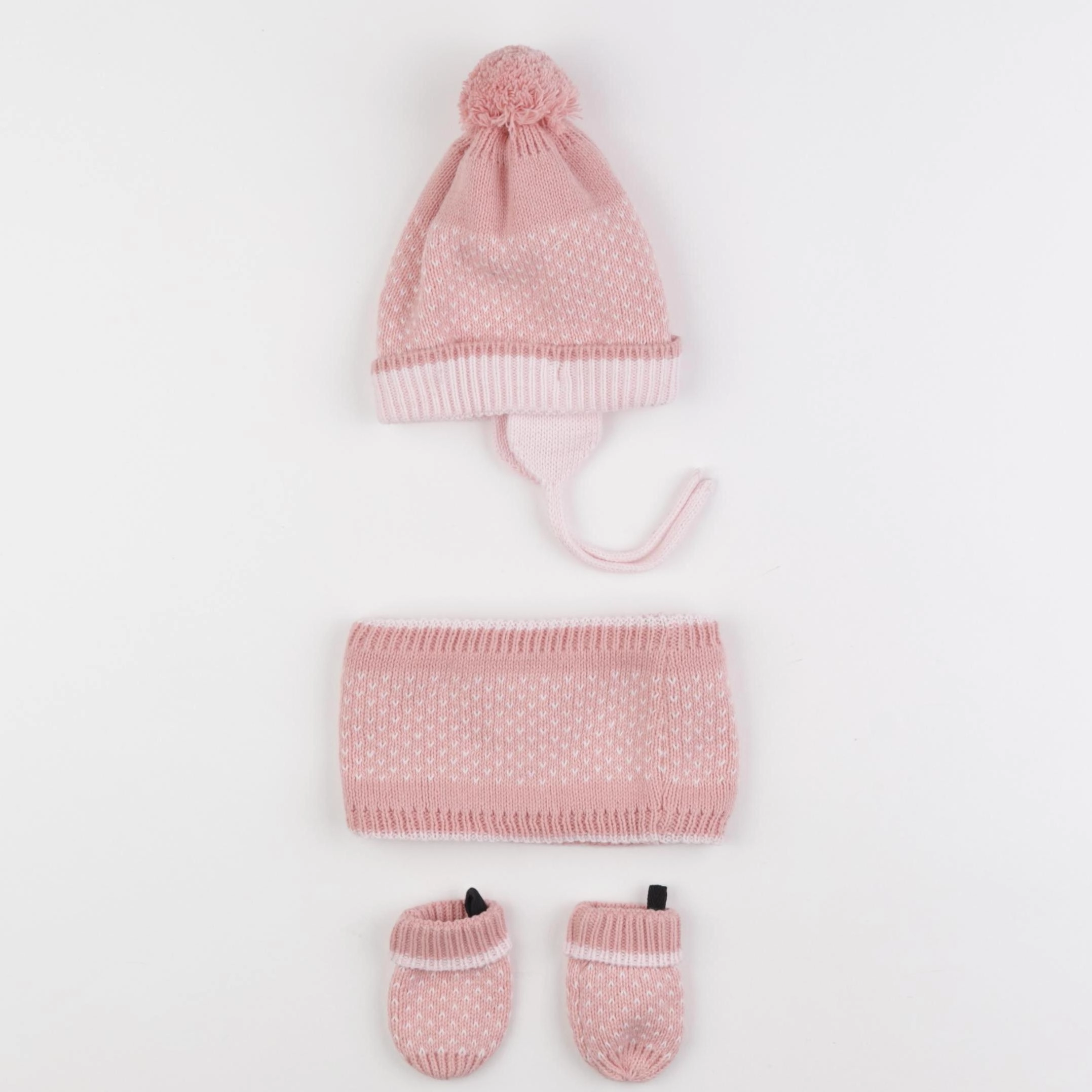 Vertbaudet - ensemble bonnet/moufles/tour de cou rose - 3/6 mois