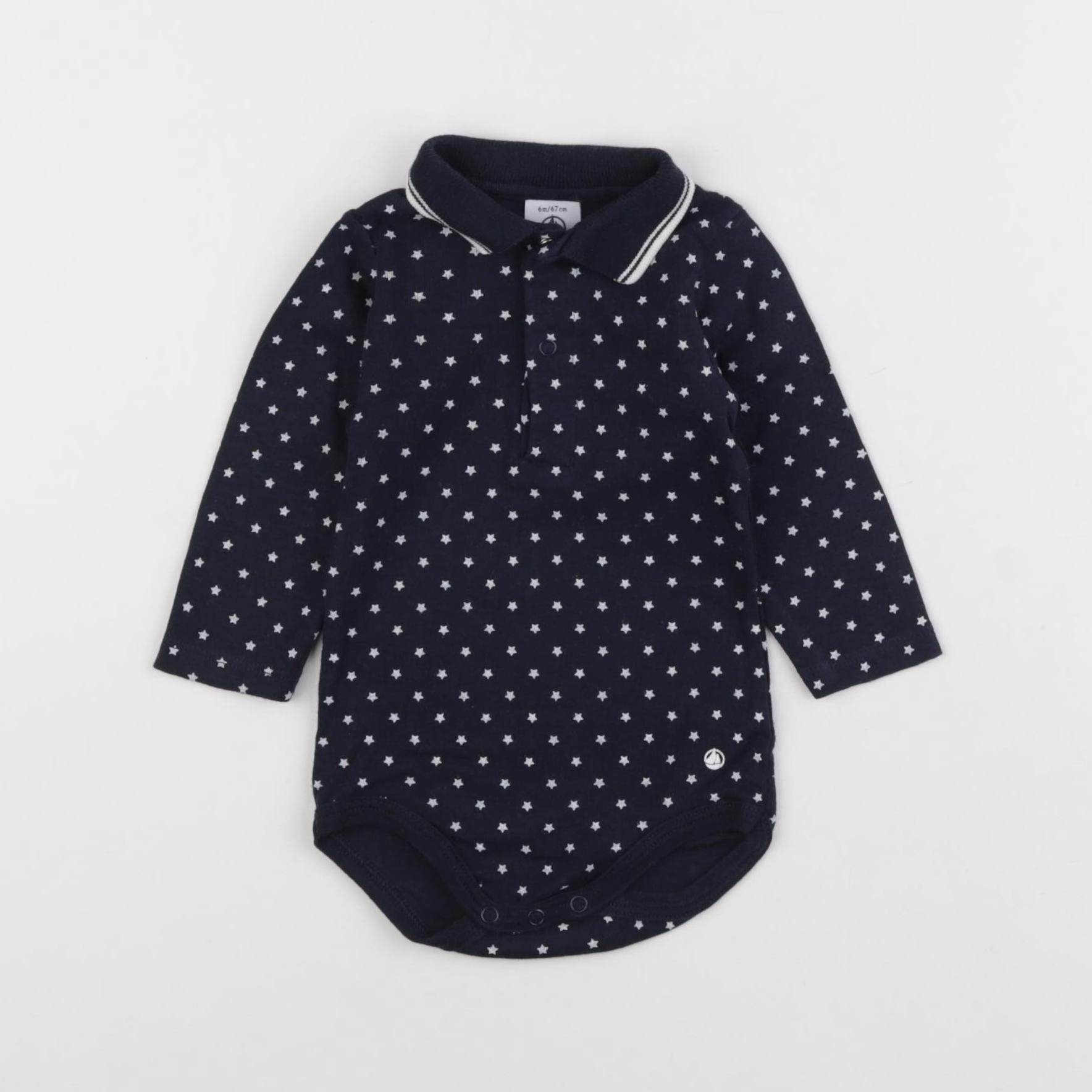 Petit Bateau - body à col bleu - 6 mois