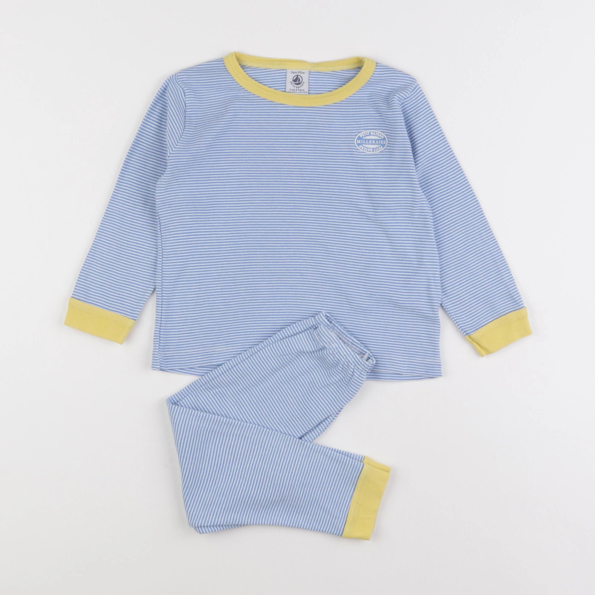 Petit Bateau - pyjama coton blanc, bleu - 2 ans