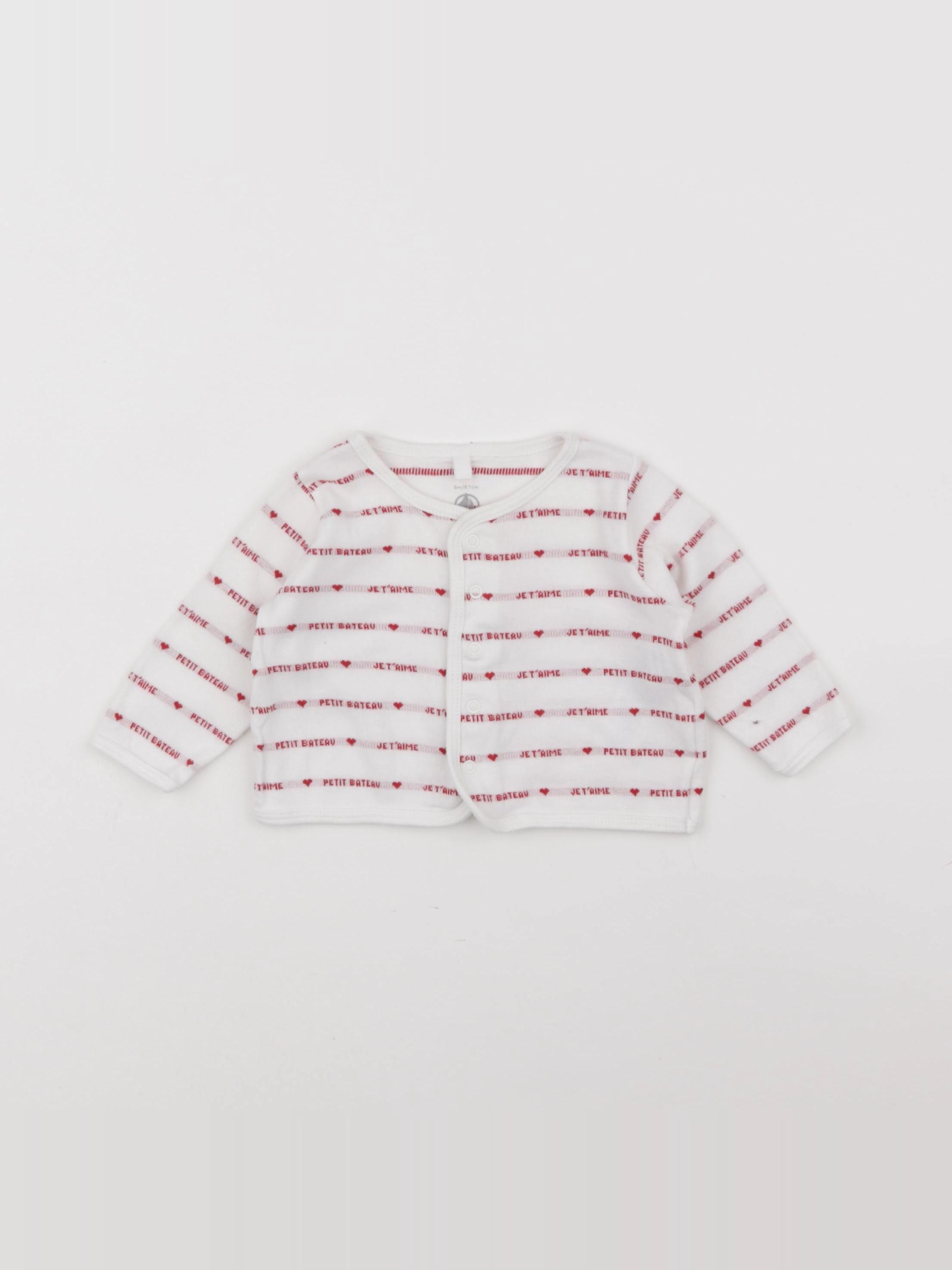 Petit Bateau - tee-shirt blanc, rouge - 6 mois