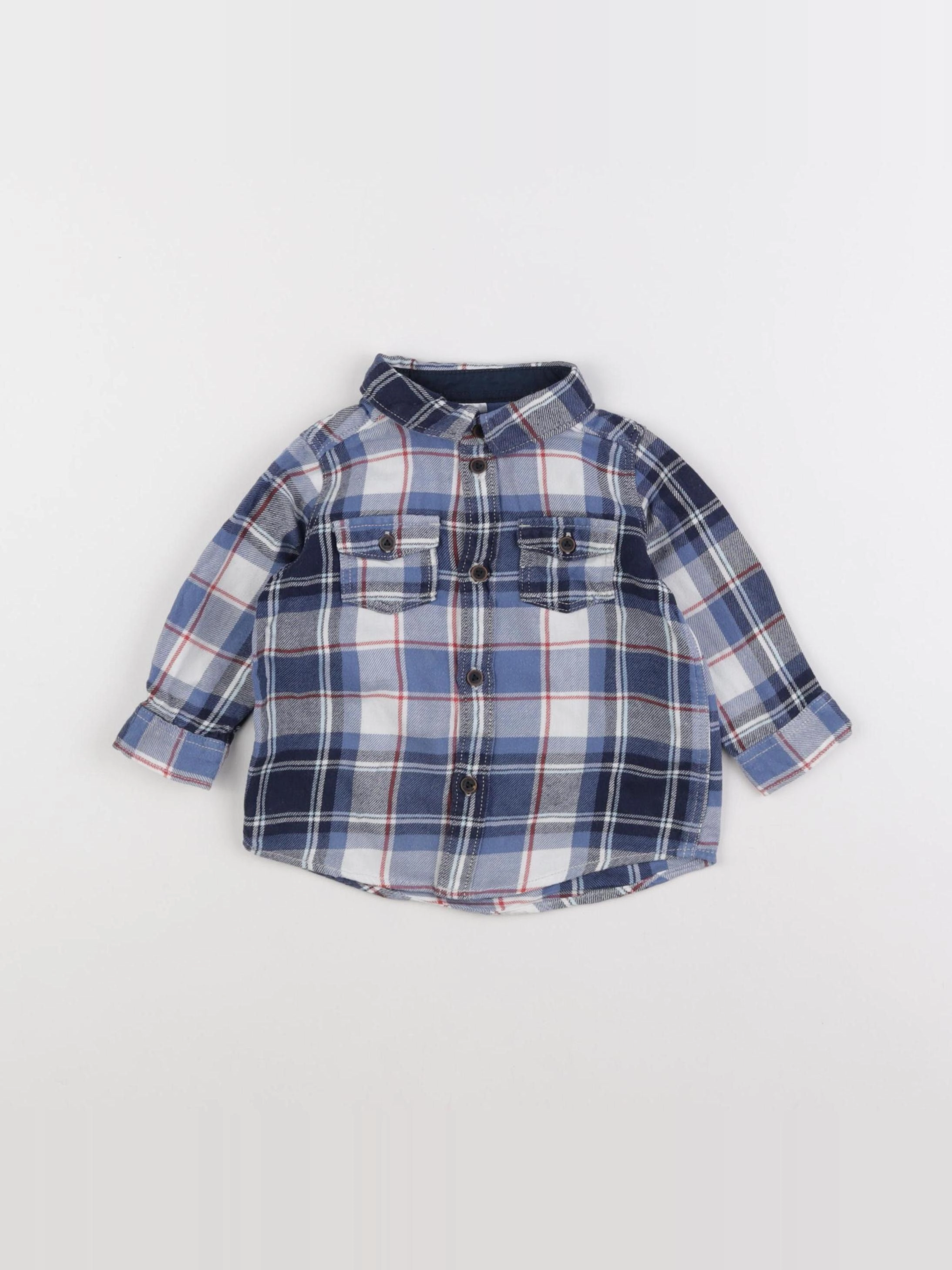 H&M - chemise blanc, bleu - 6 mois
