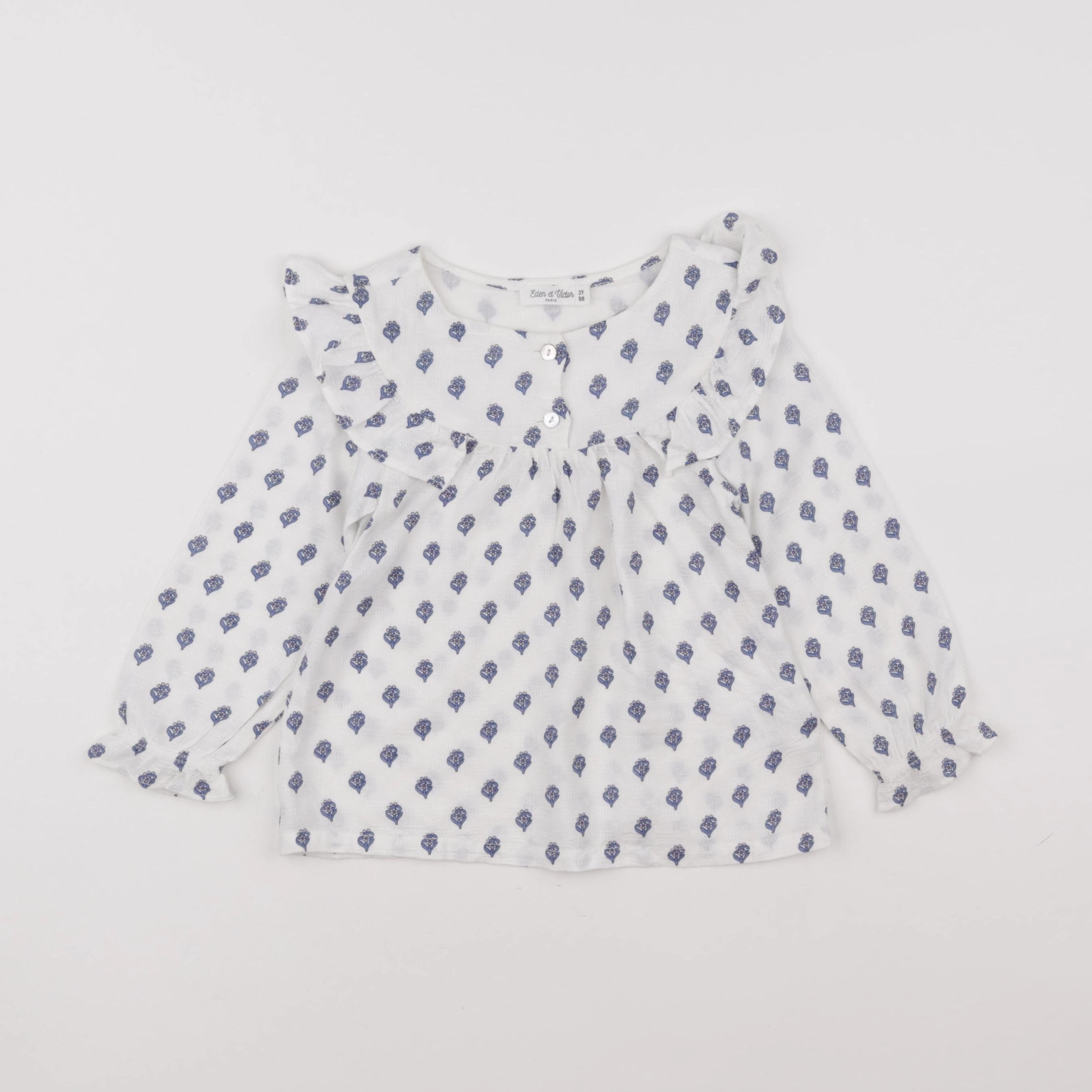 Eden & Victor - blouse blanc, bleu - 3 ans