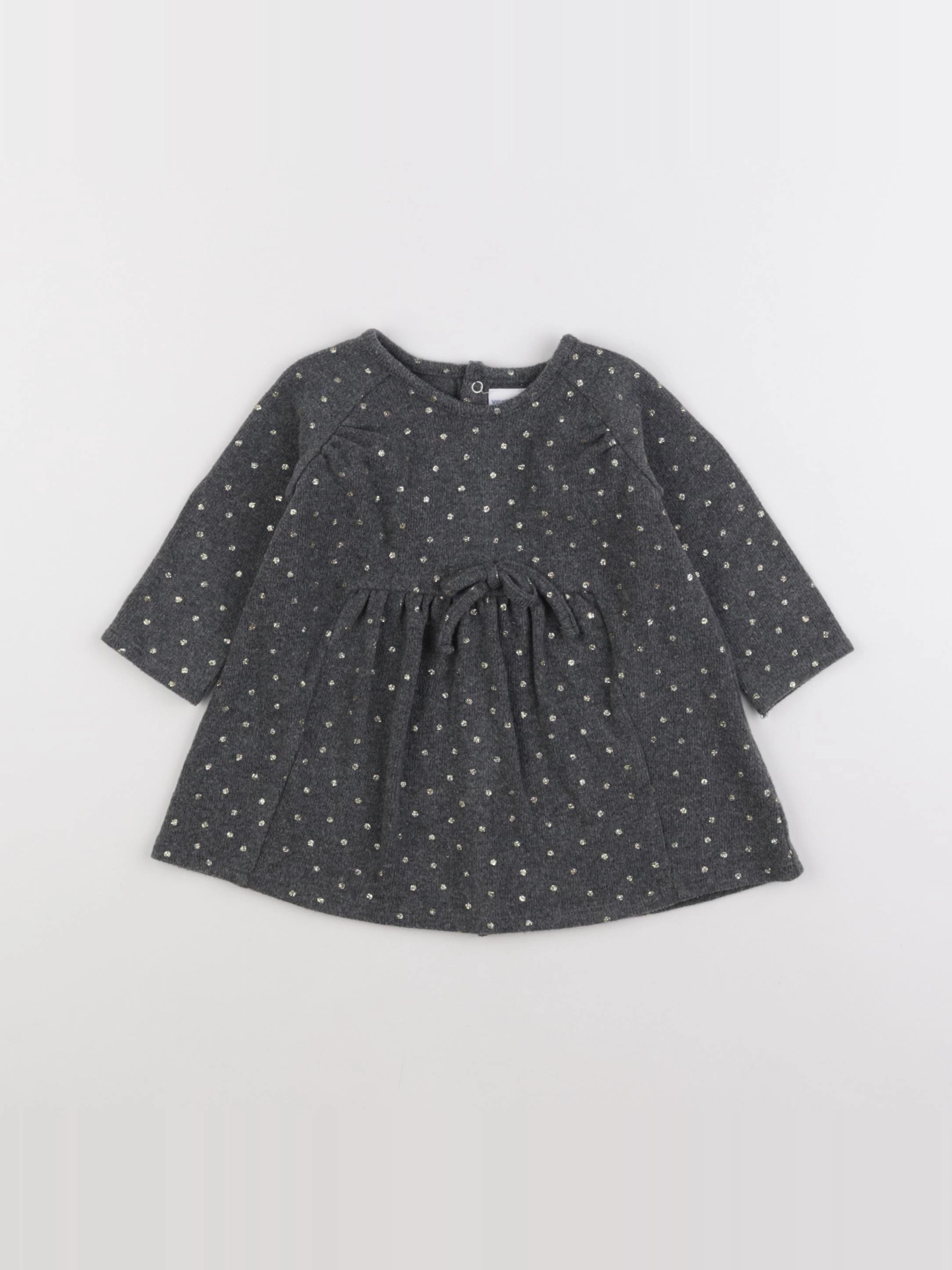 Vertbaudet - robe gris, or - 9 mois