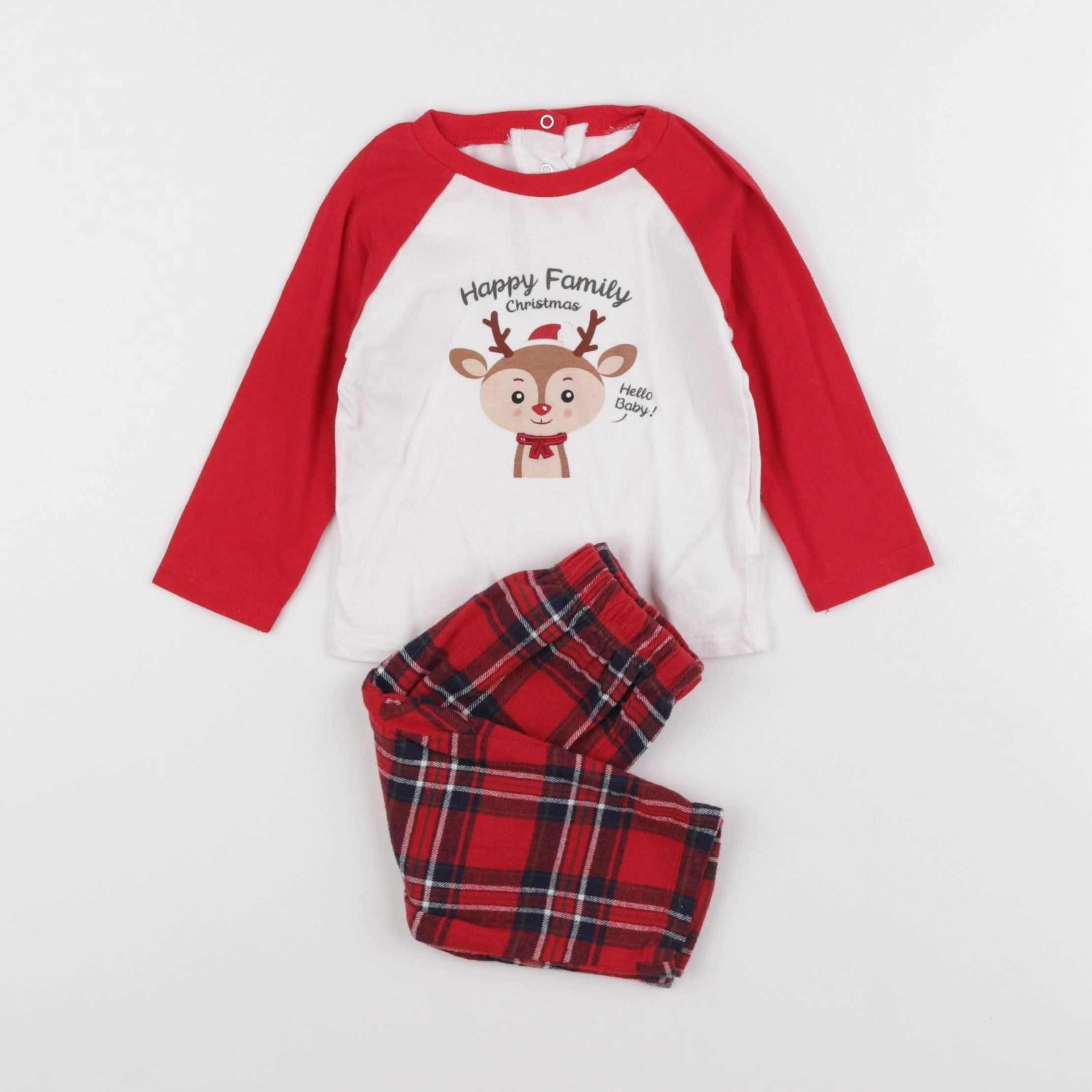 Vertbaudet - pyjama coton blanc, rouge - 12 mois