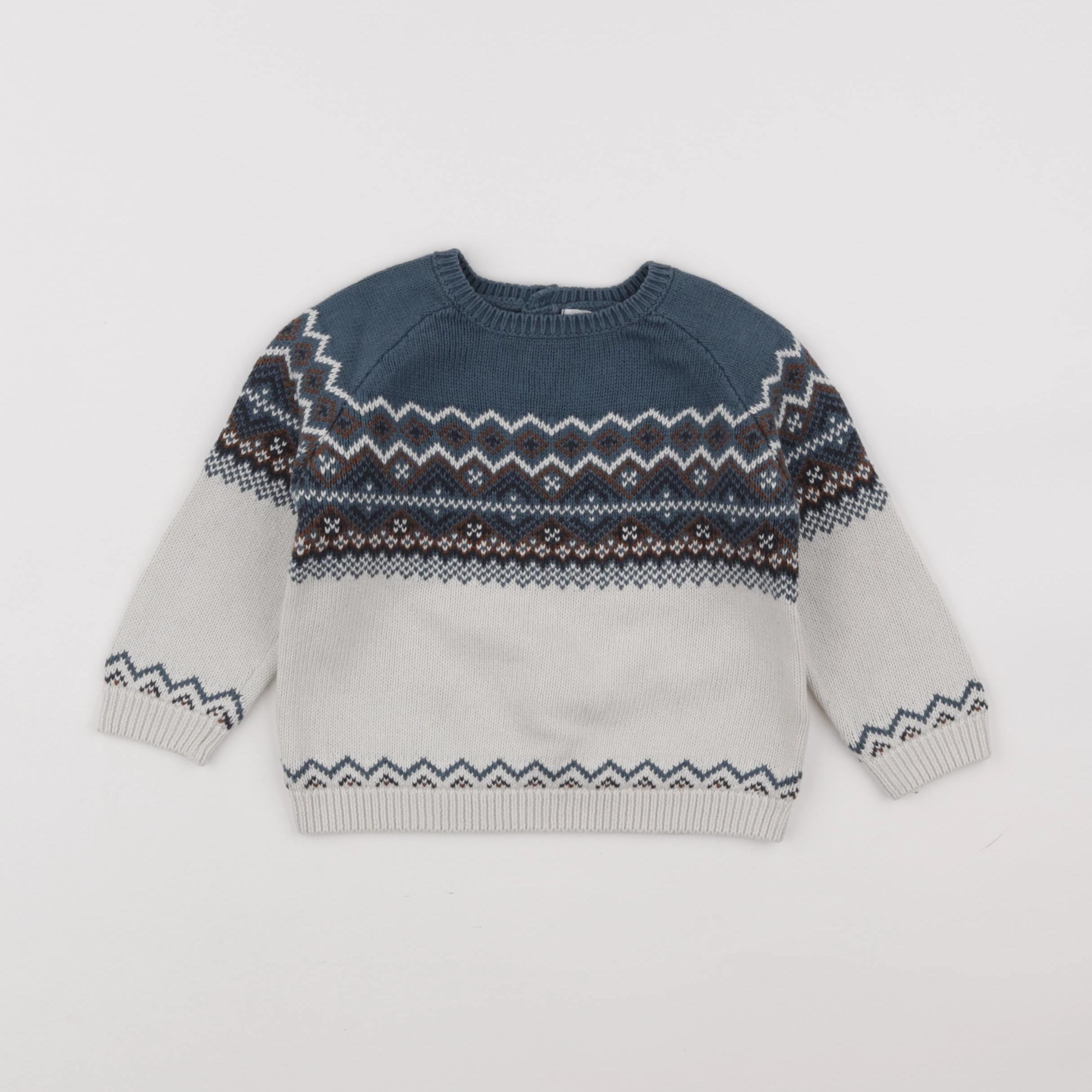 Vertbaudet - pull bleu, beige - 2 ans