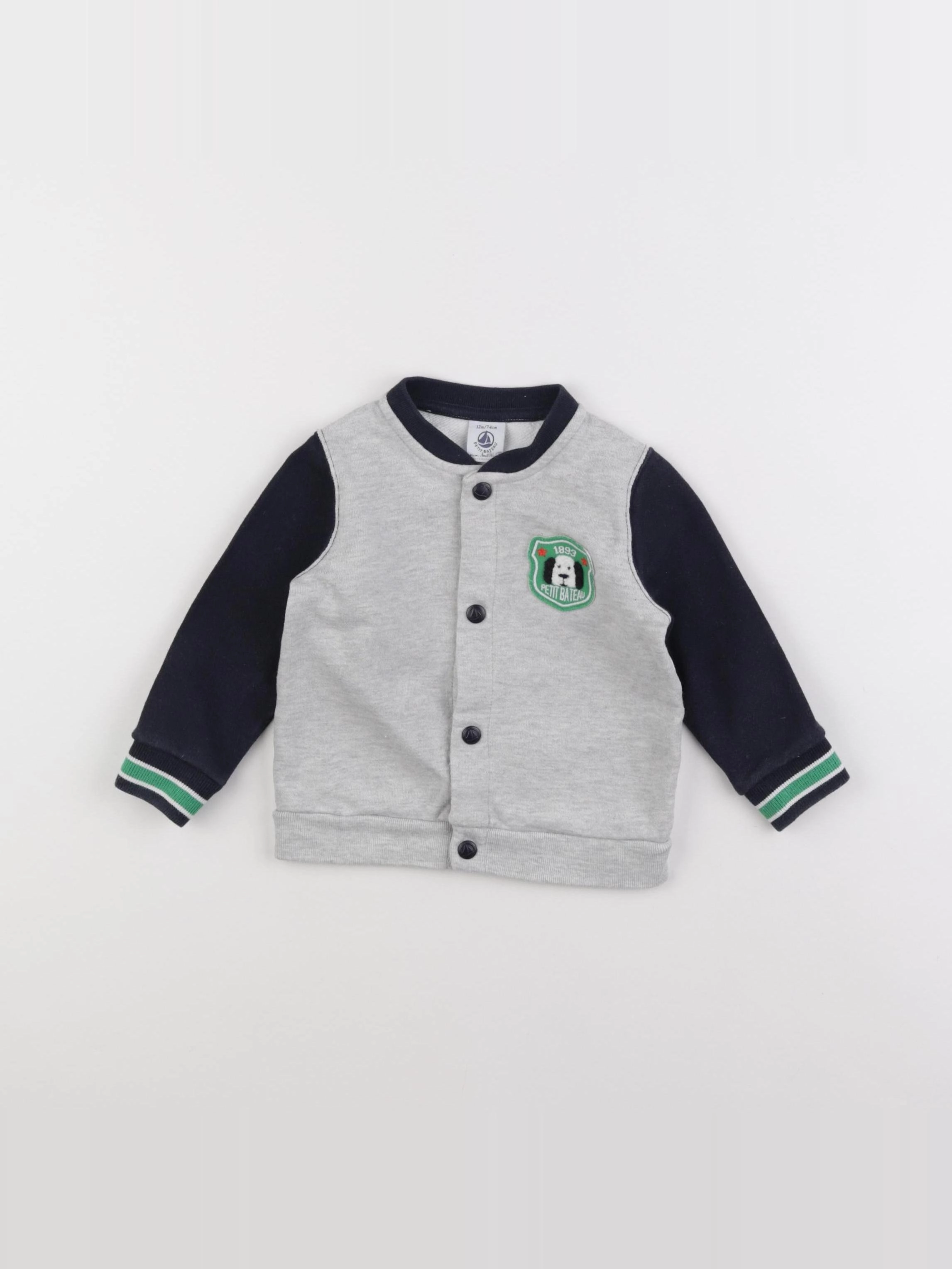 Petit Bateau - sweat imprimé au dos gris, bleu - 12 mois