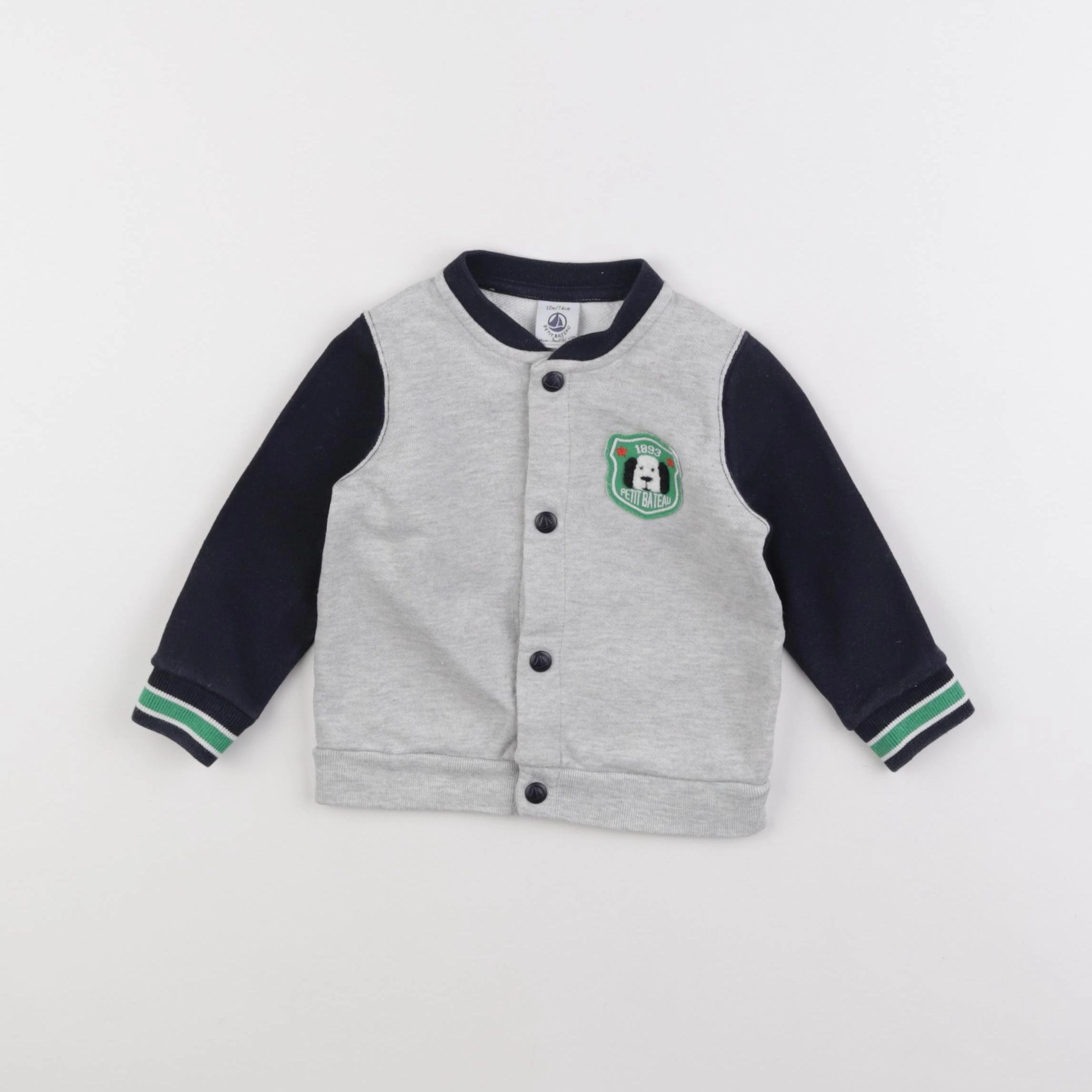 Petit Bateau - sweat imprimé au dos gris, bleu - 12 mois