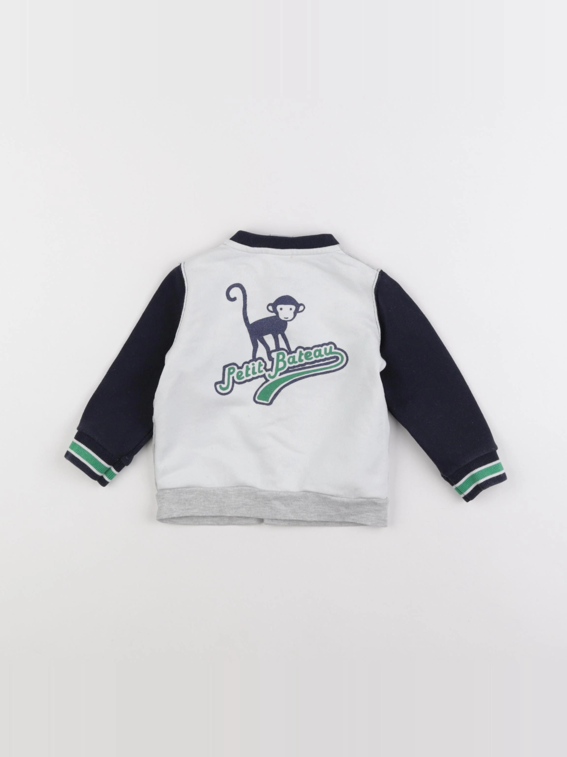 Petit Bateau - sweat imprimé au dos gris, bleu - 12 mois