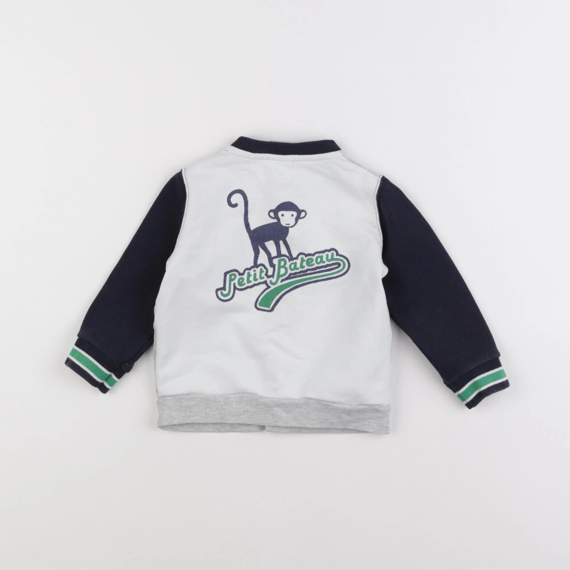 Petit Bateau - sweat imprimé au dos gris, bleu - 12 mois