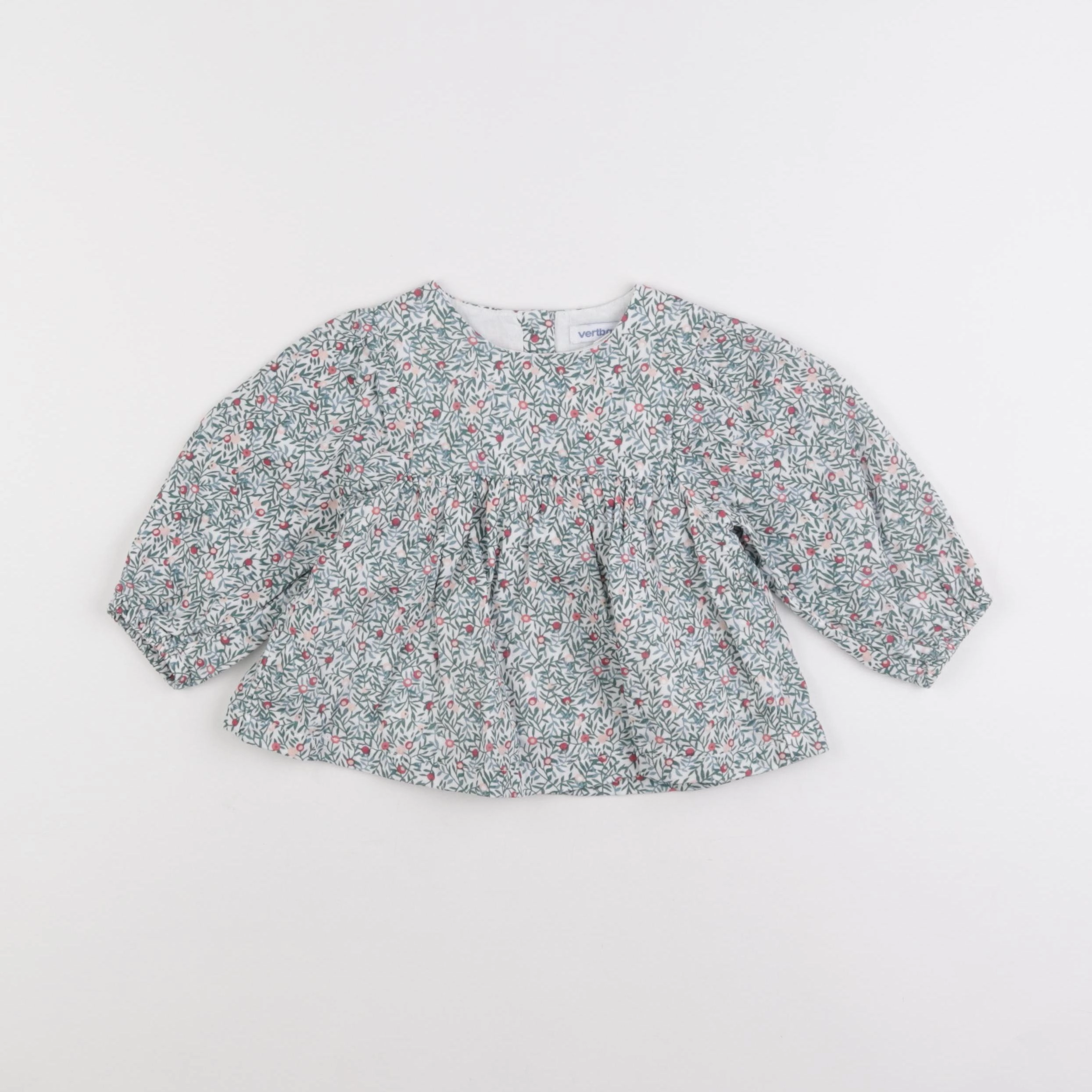 Vertbaudet - blouse vert, blanc - 12 mois