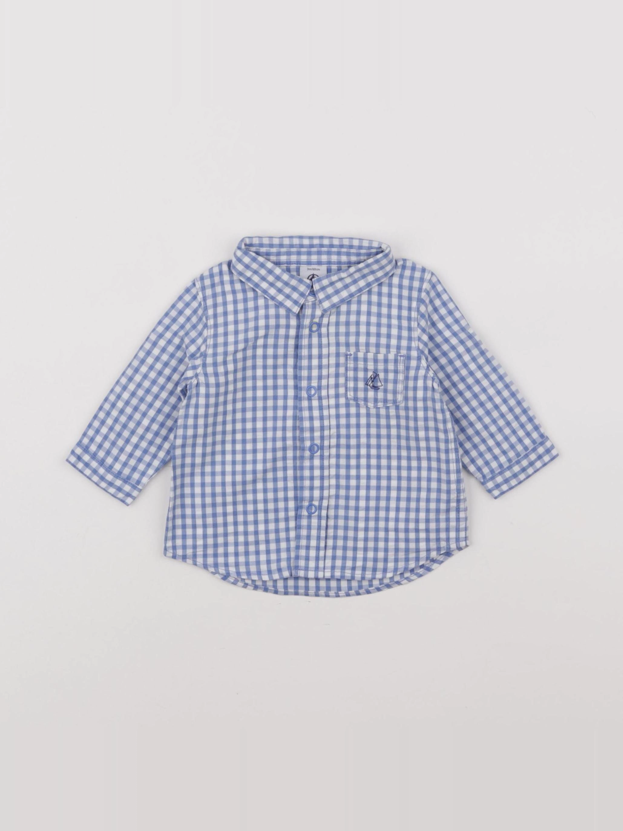 Petit Bateau - chemise blanc, bleu - 3 mois