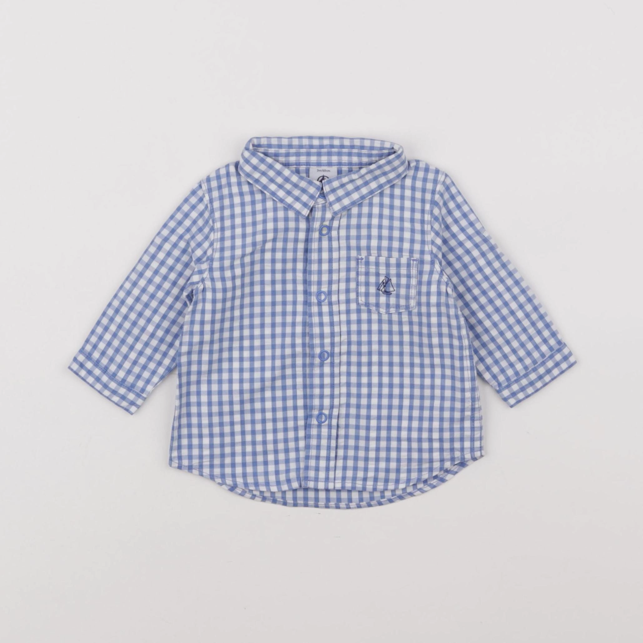 Petit Bateau - chemise blanc, bleu - 3 mois