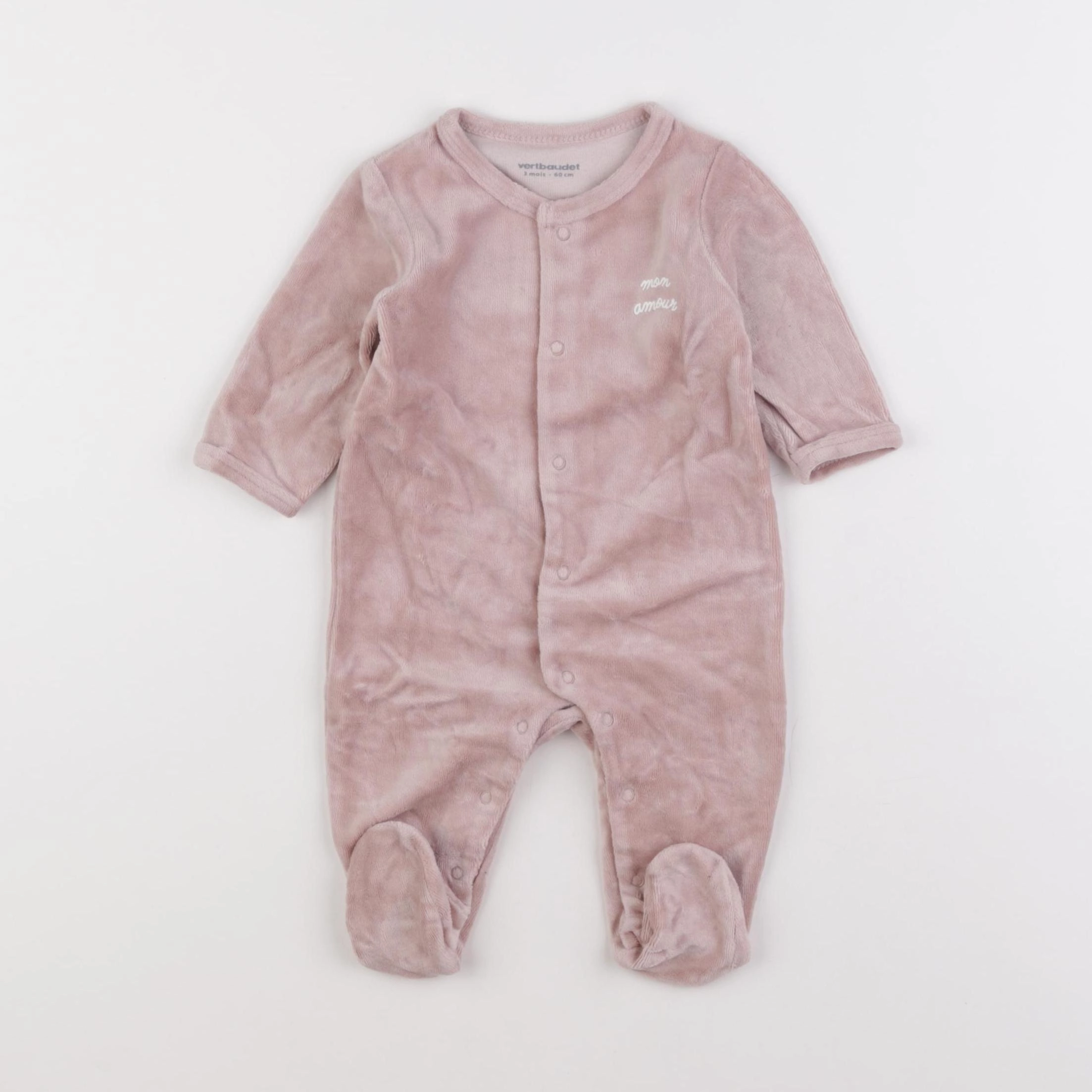 Vertbaudet - pyjama velours rose - 3 mois