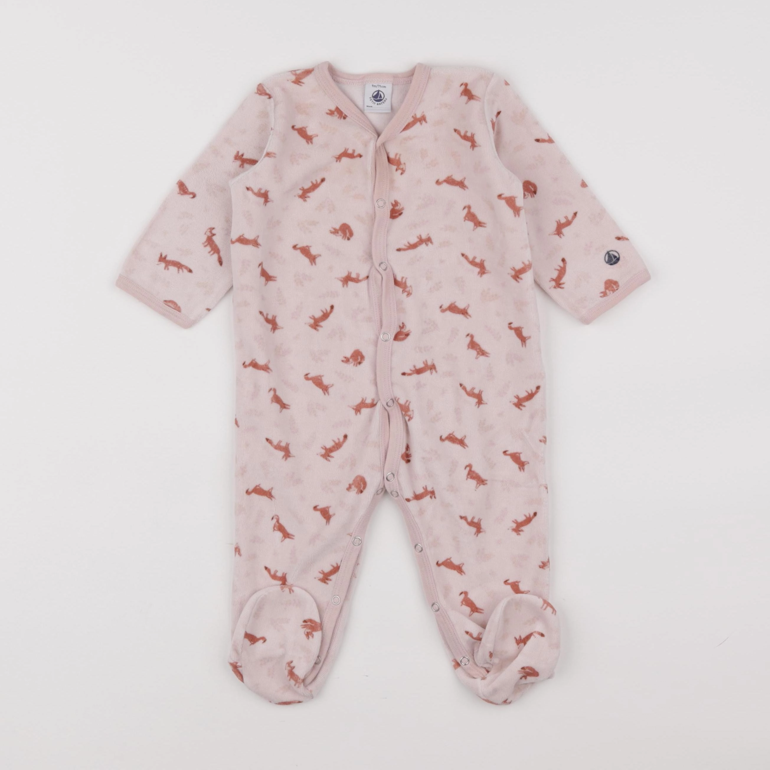 Petit Bateau - pyjama velours rose - 9 mois