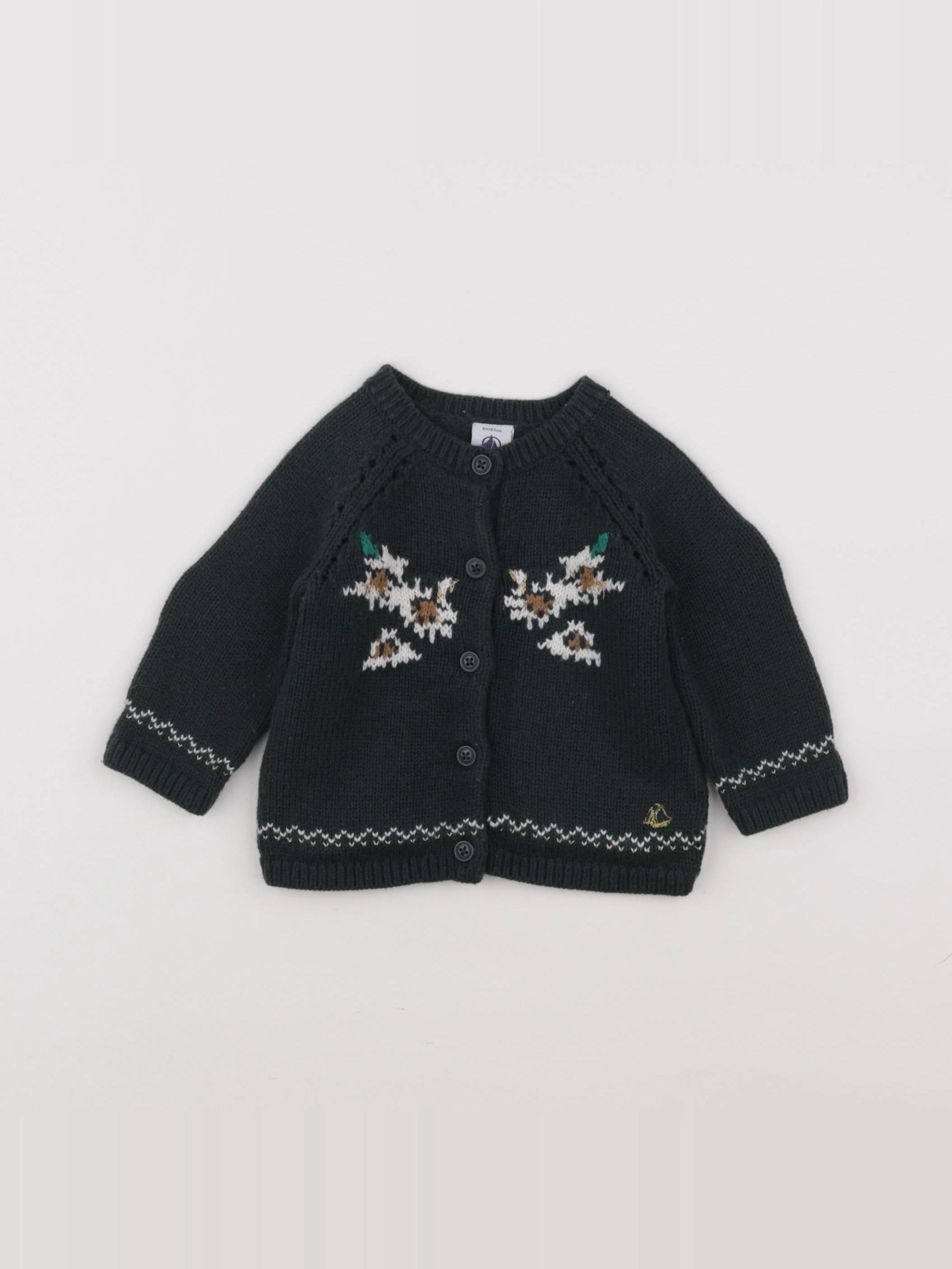 Petit Bateau - gilet vert, or - 6 mois