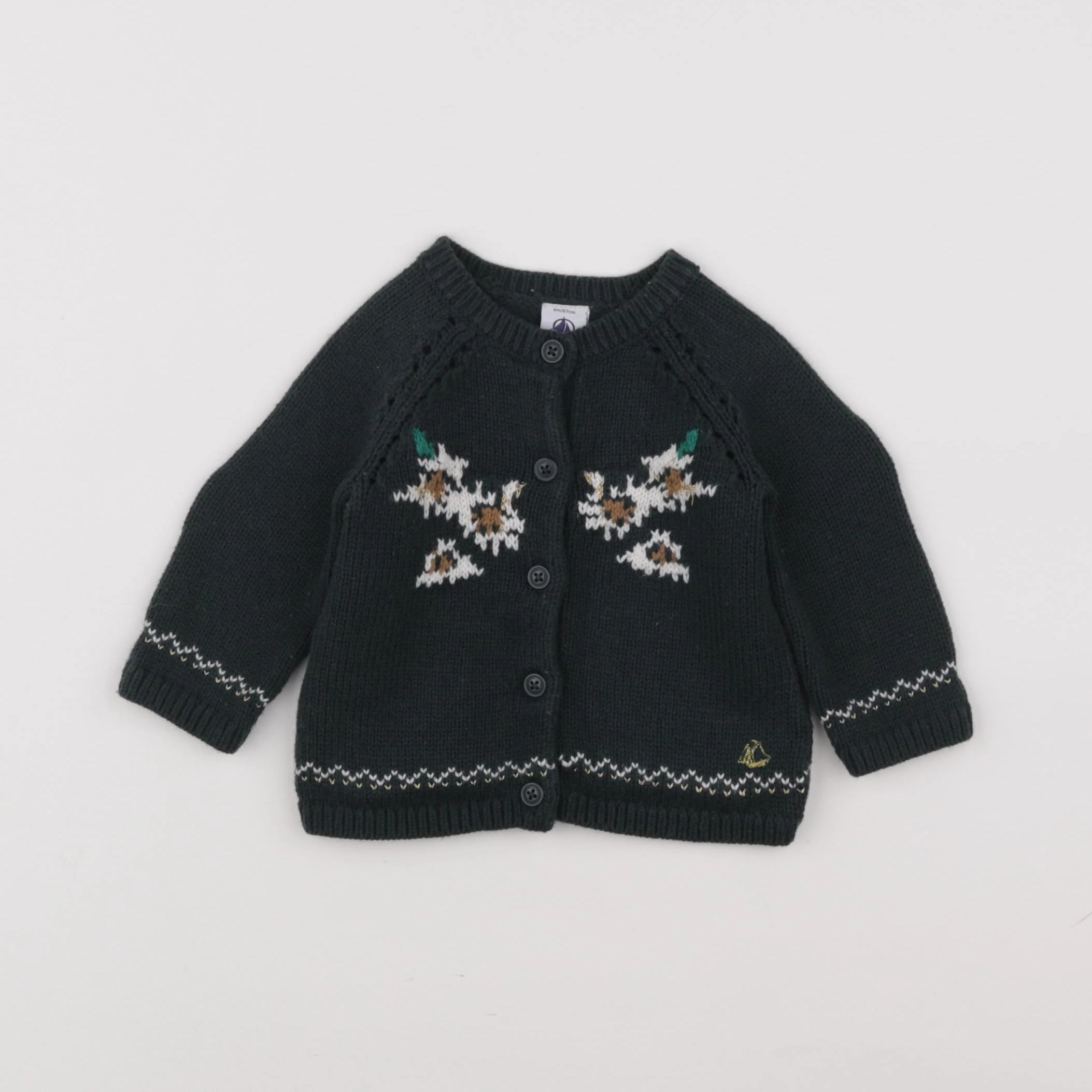 Petit Bateau - gilet vert, or - 6 mois
