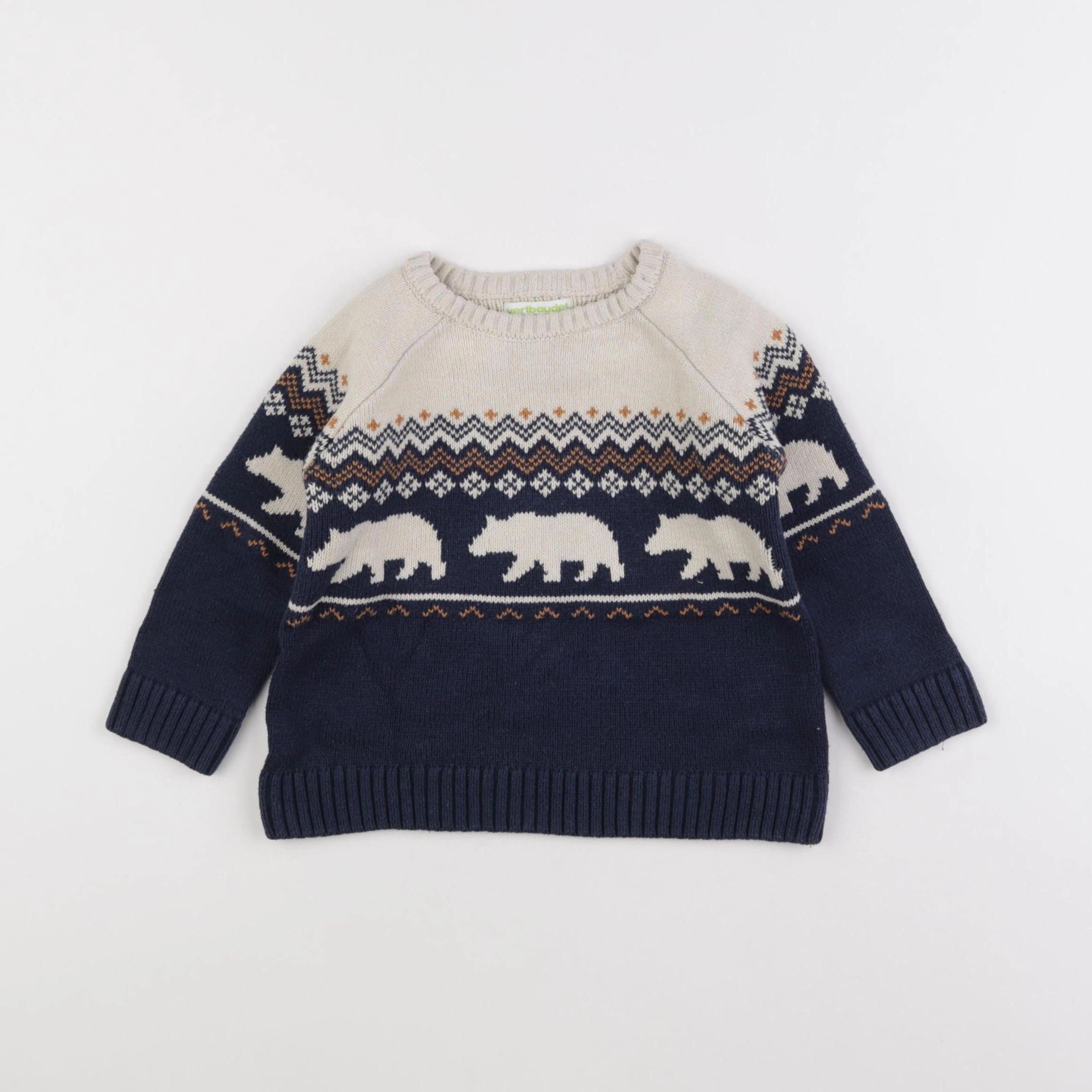 Vertbaudet - pull bleu, beige - 2 ans
