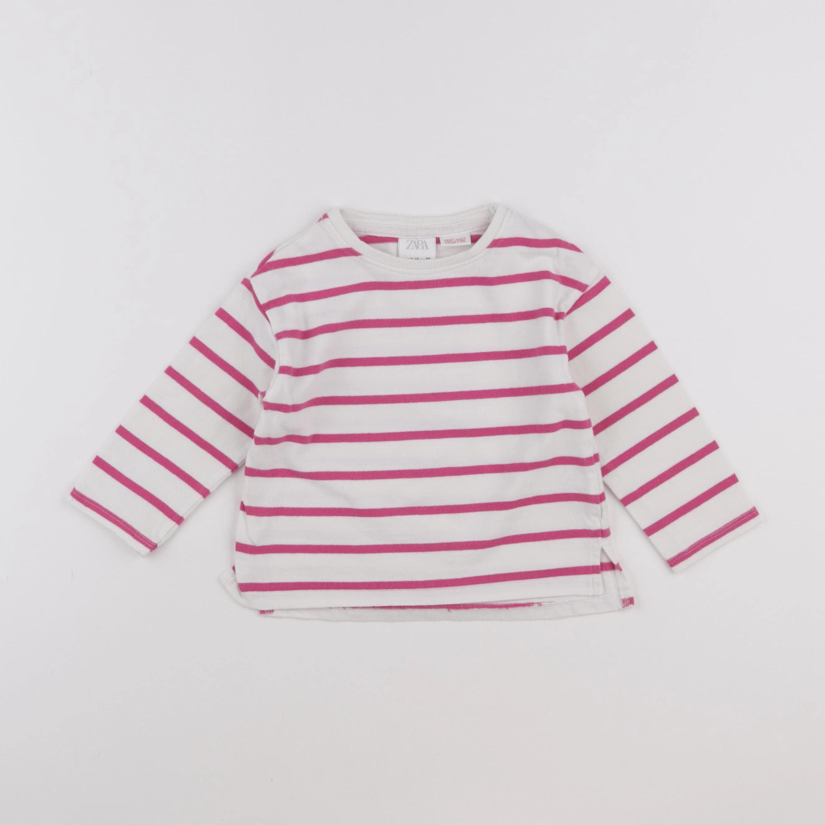 Zara - tee-shirt blanc, rose - 12/18 mois