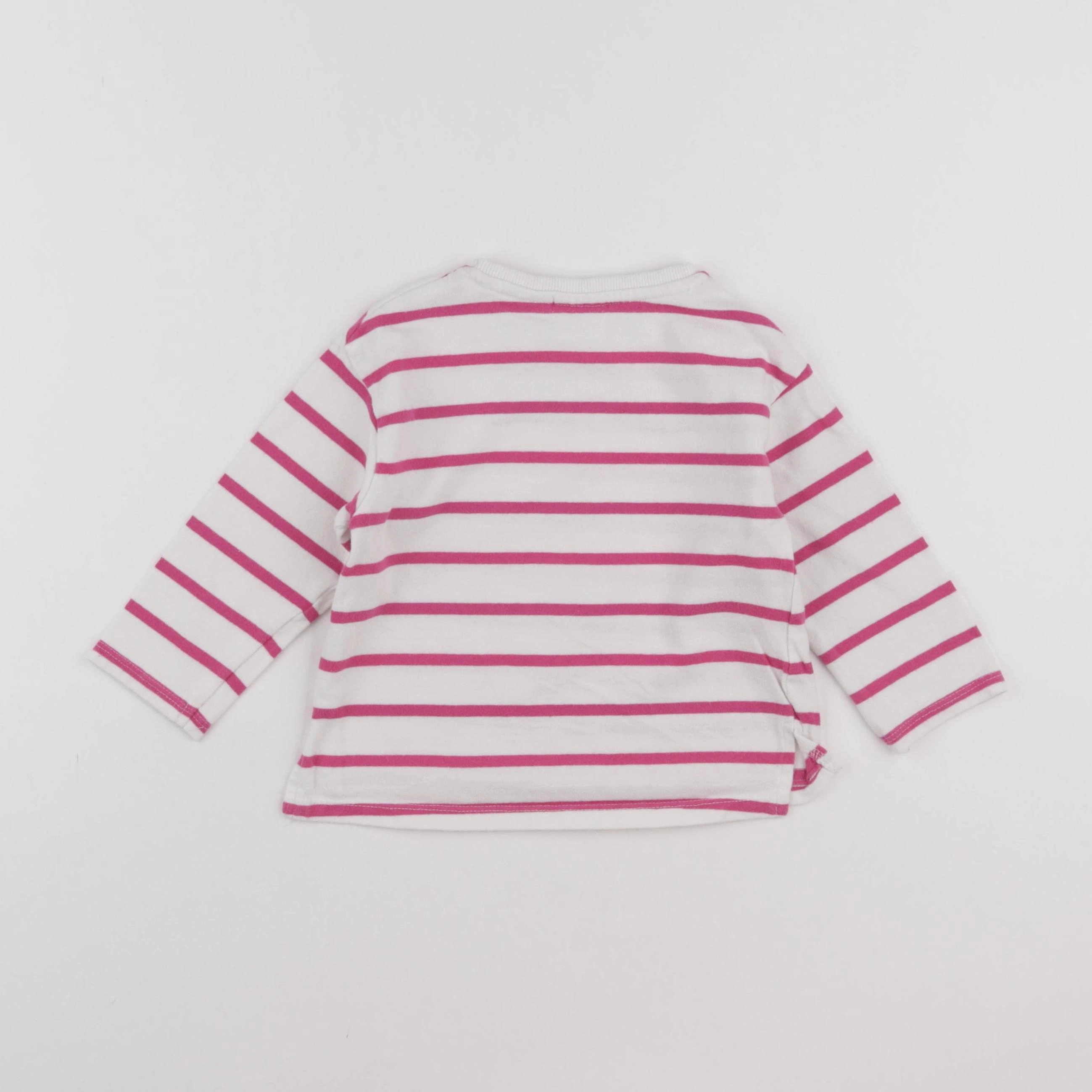 Zara - tee-shirt blanc, rose - 12/18 mois