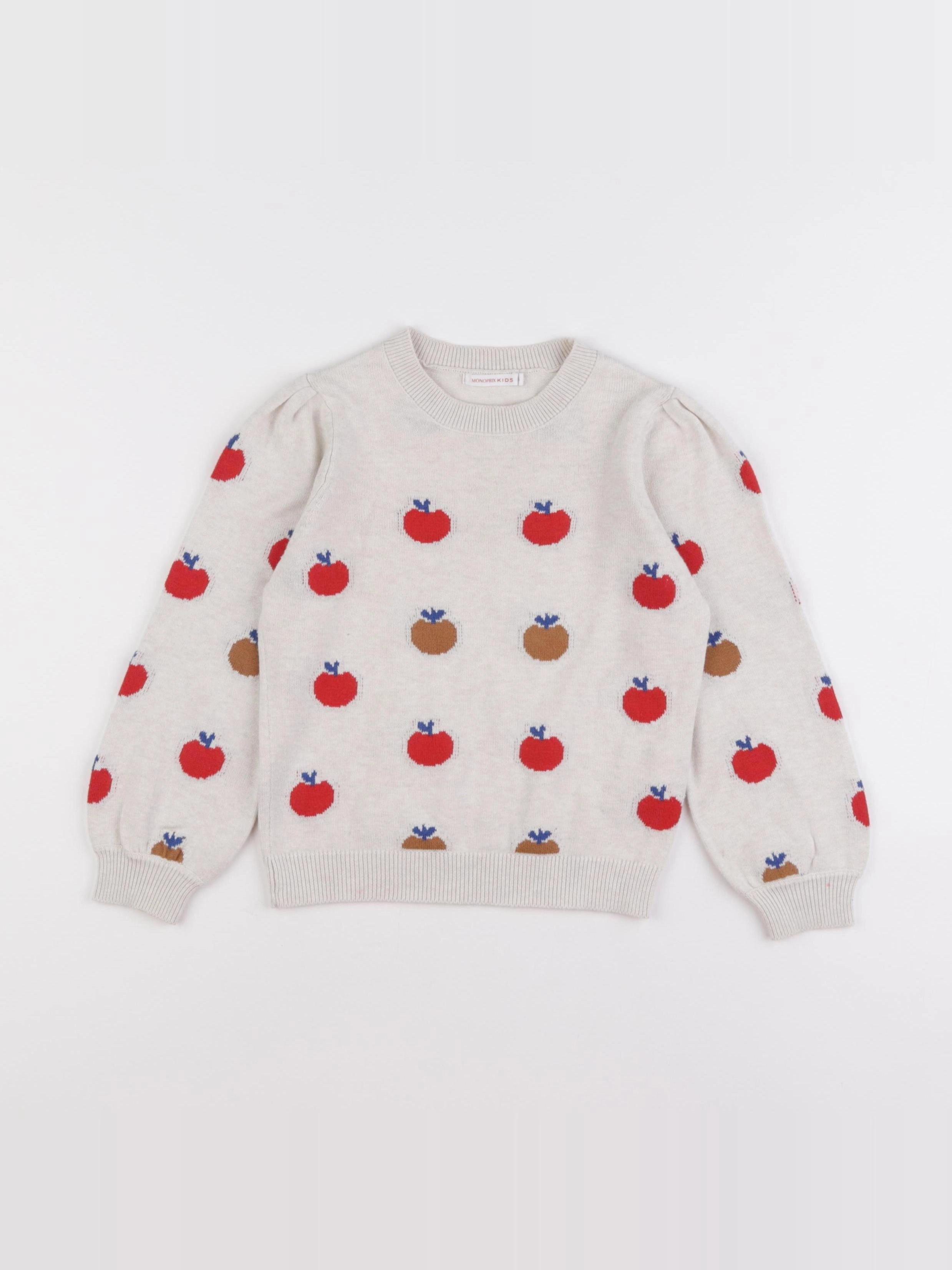 Monoprix - pull beige, rouge - 6 ans
