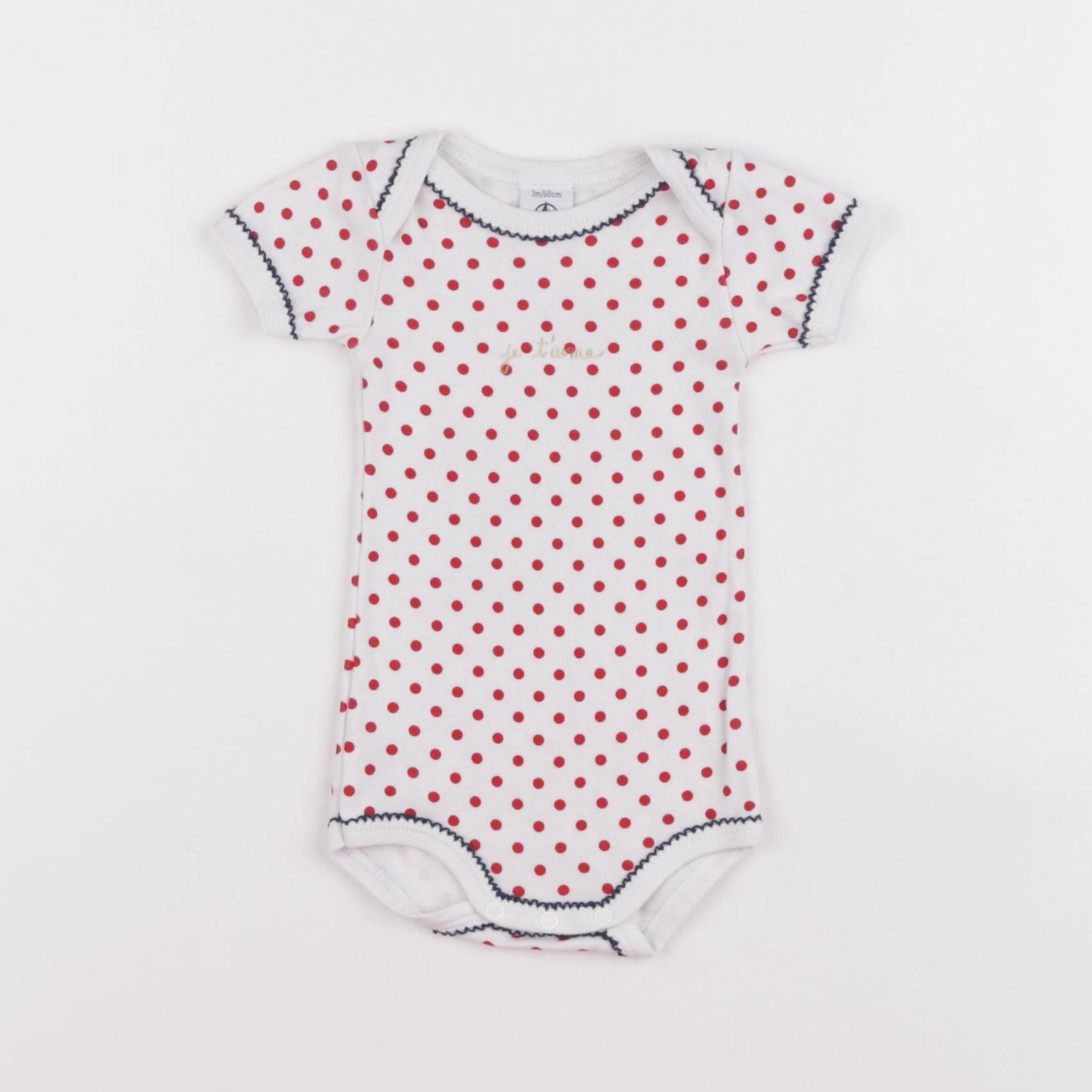 Petit Bateau - body blanc, rouge - 3 mois