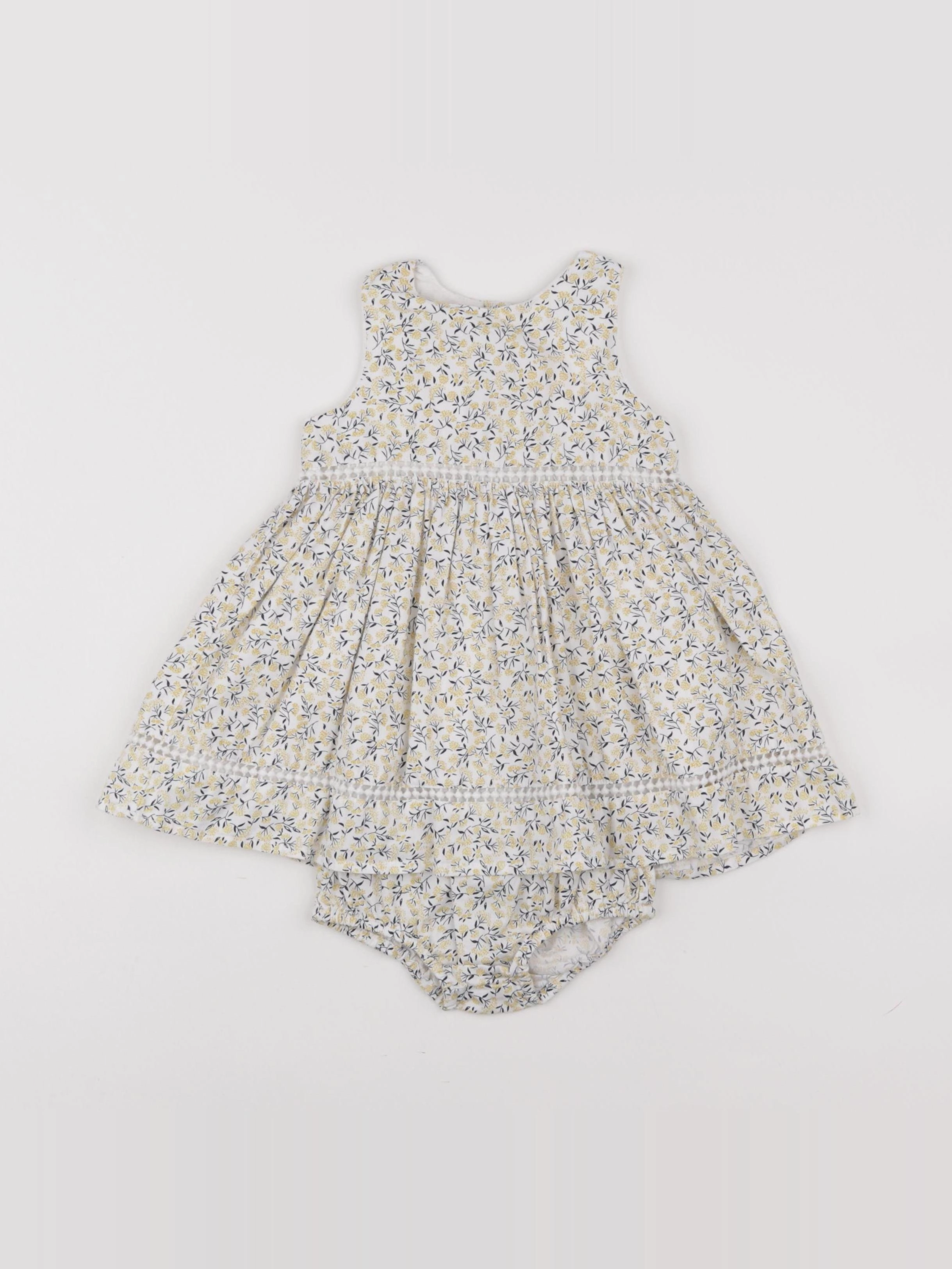 Boutchou - robe blanc, jaune - 6 mois