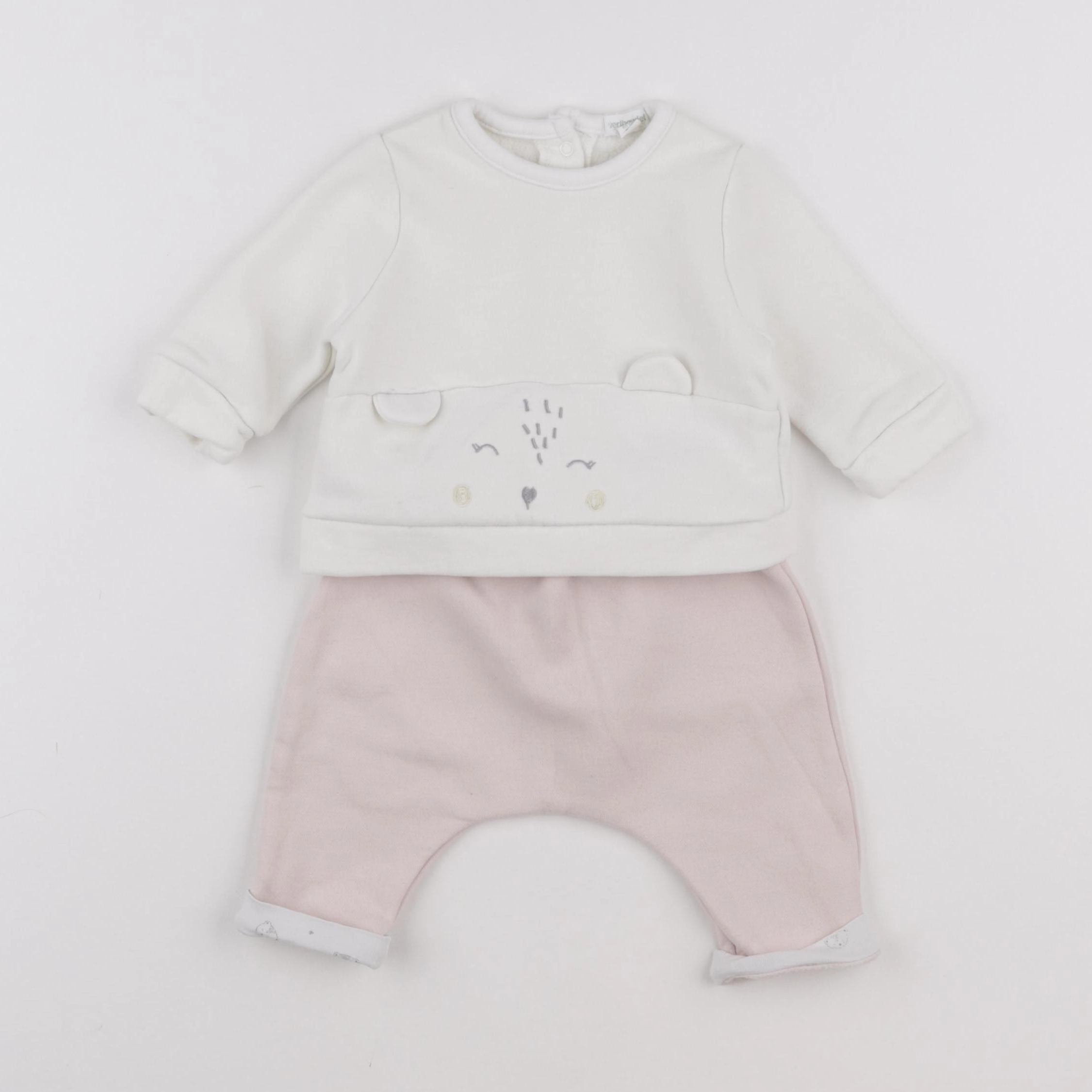 Vertbaudet - ensemble blanc, rose - 3 mois