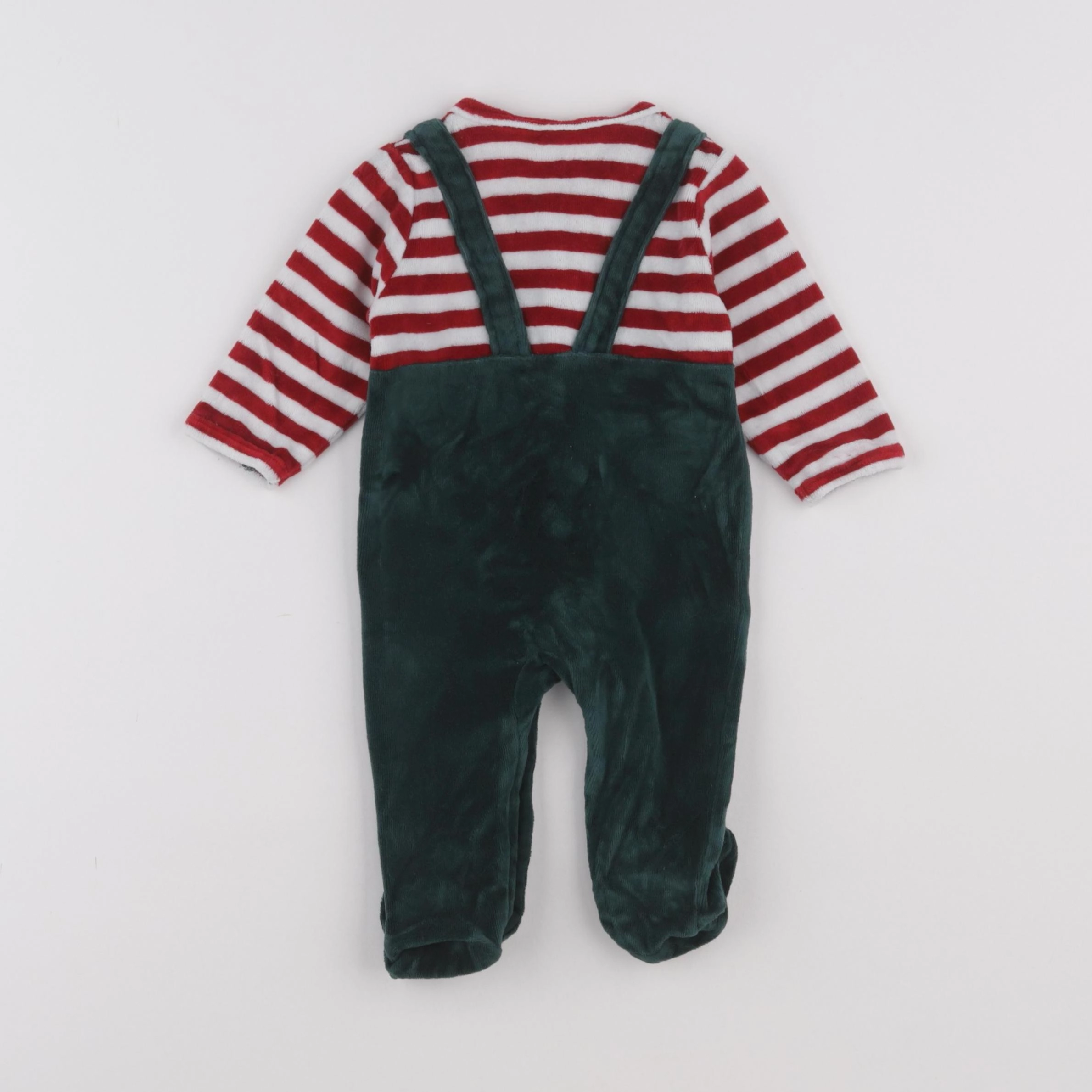 Vertbaudet - pyjama velours vert, rouge - 3 mois
