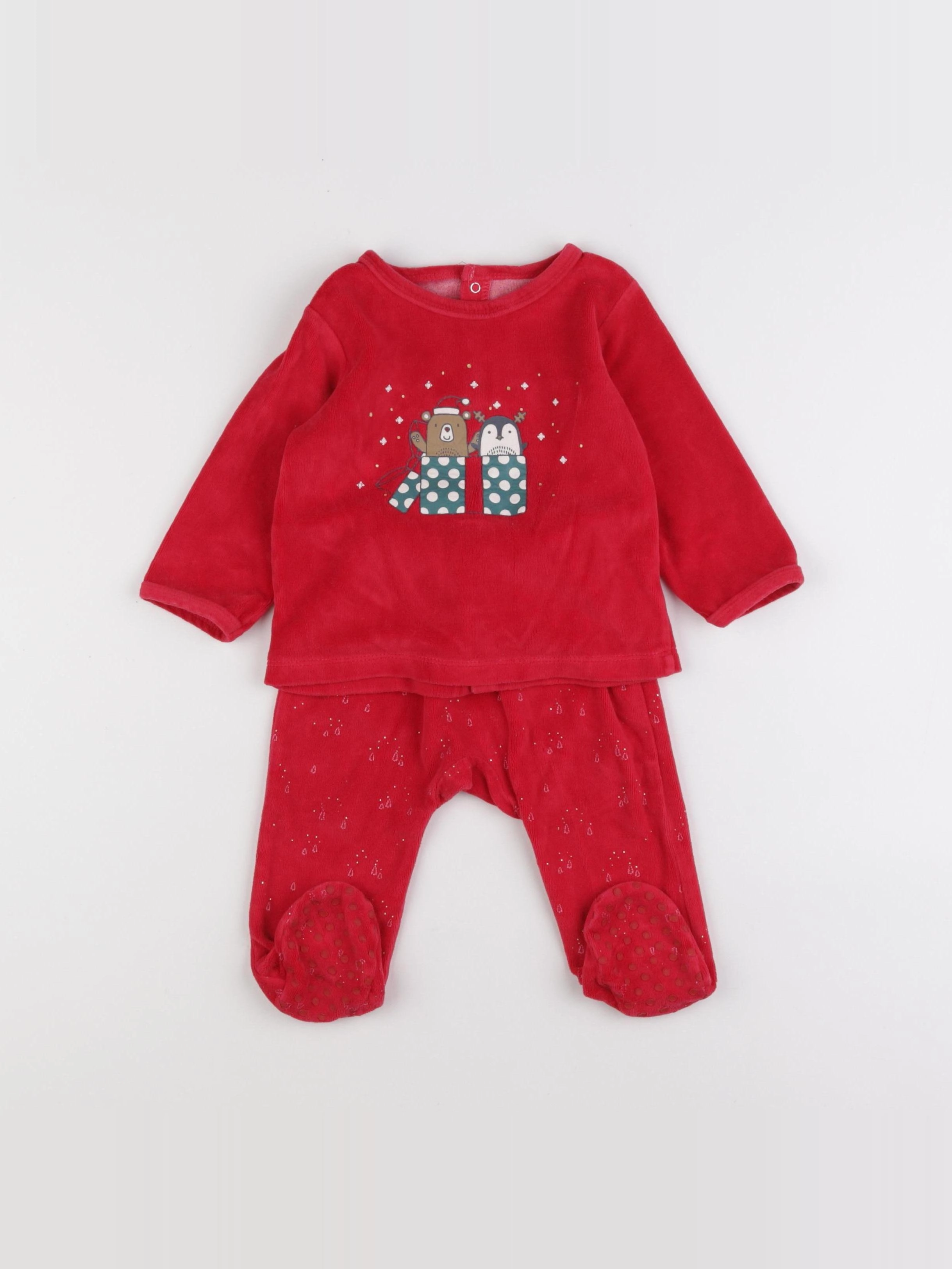 Vertbaudet - pyjama velours rouge - 12 mois