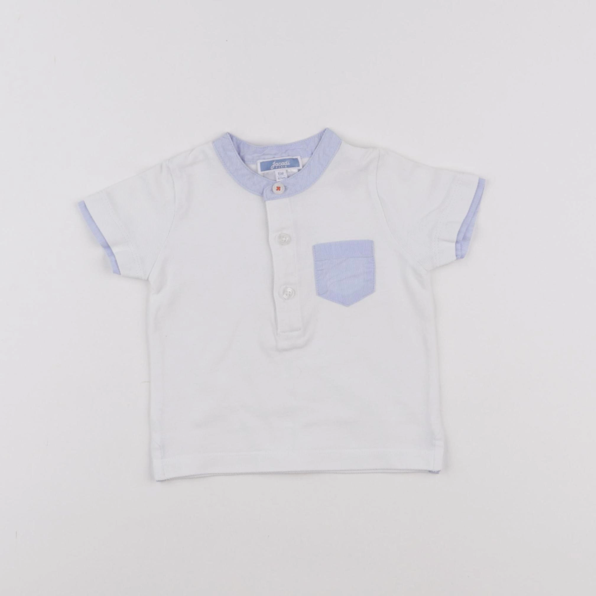 Jacadi - polo blanc, bleu - 6 mois