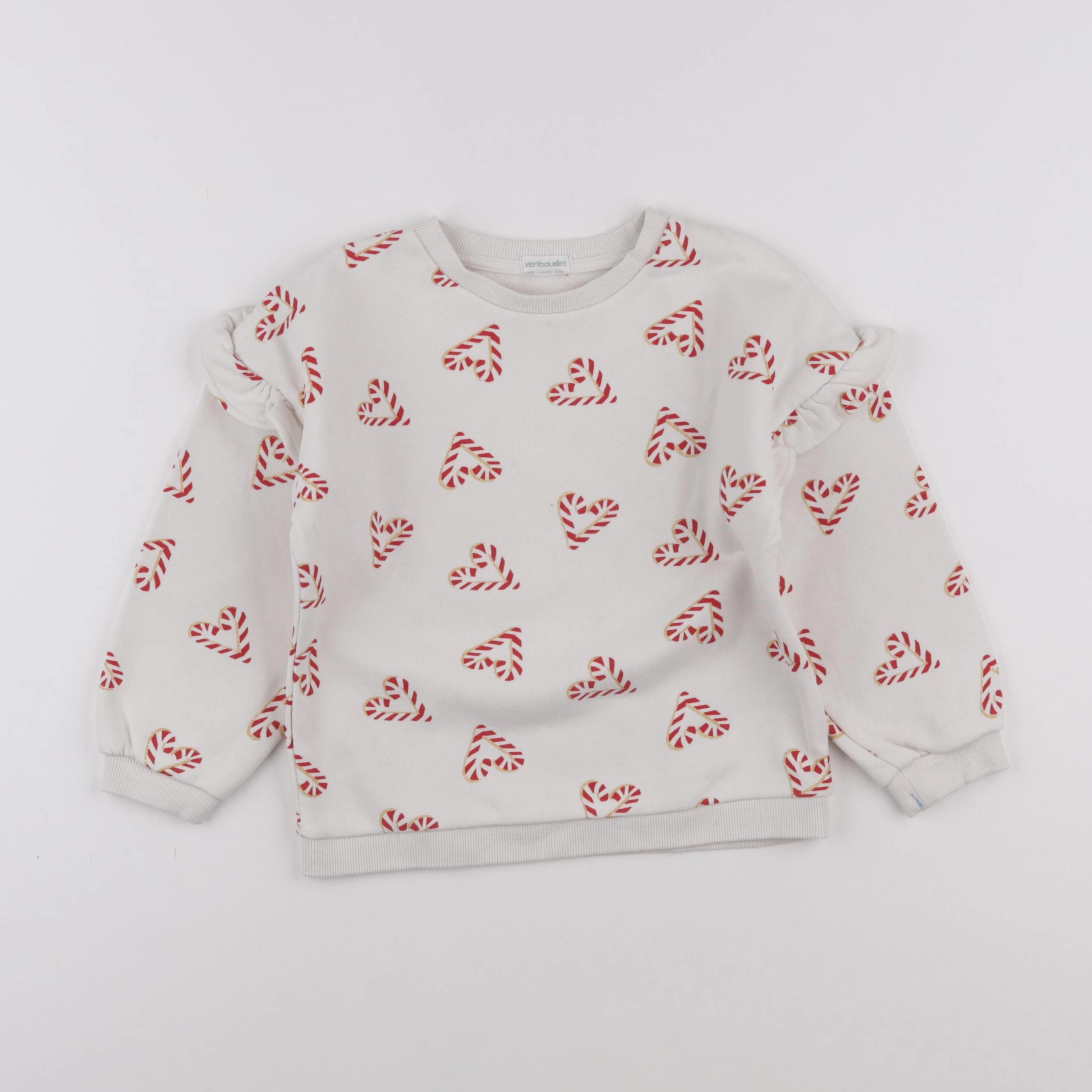 Vertbaudet - sweat beige, rouge - 6 ans