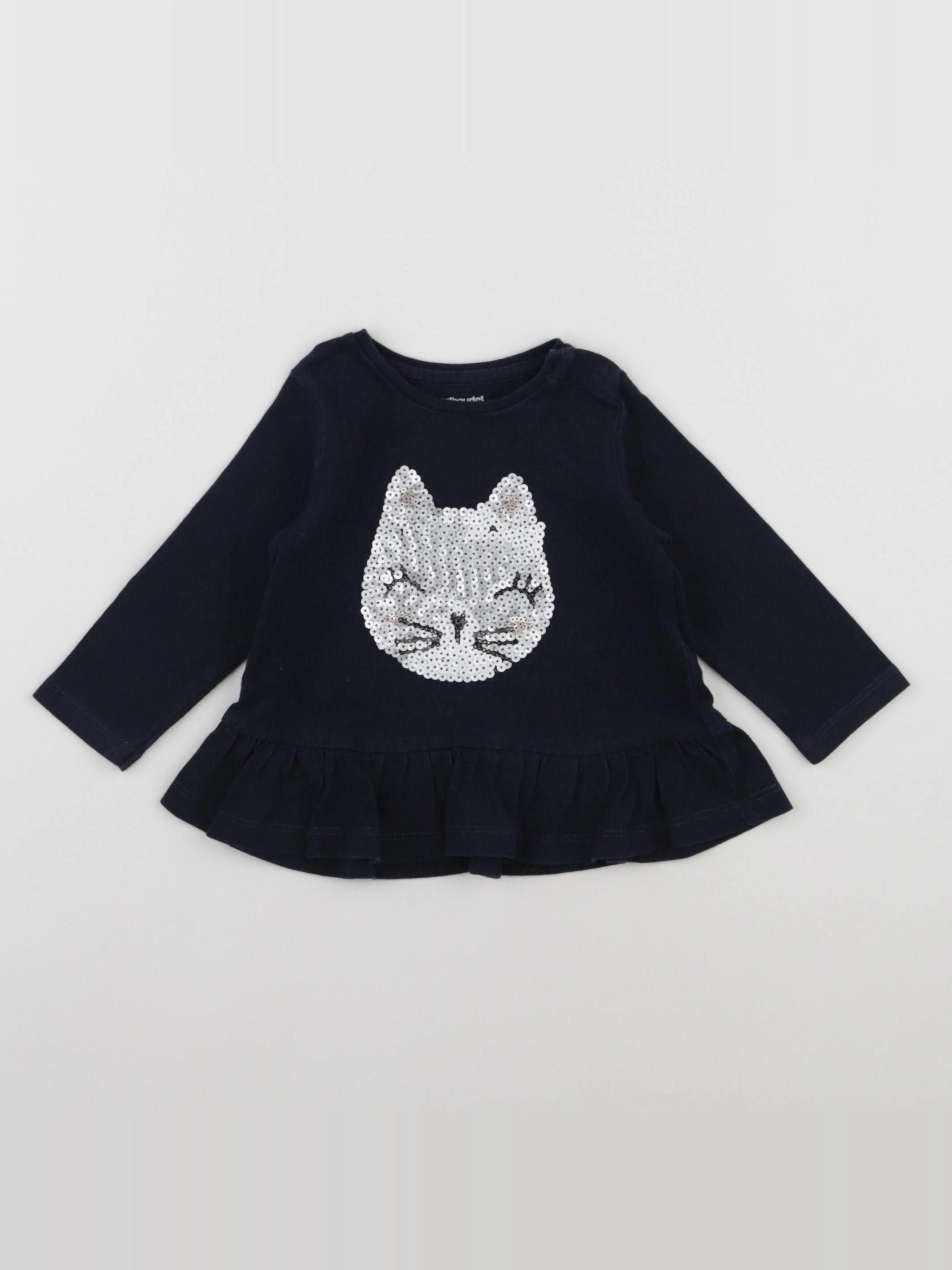 Vertbaudet - tee-shirt bleu, argent - 6 mois
