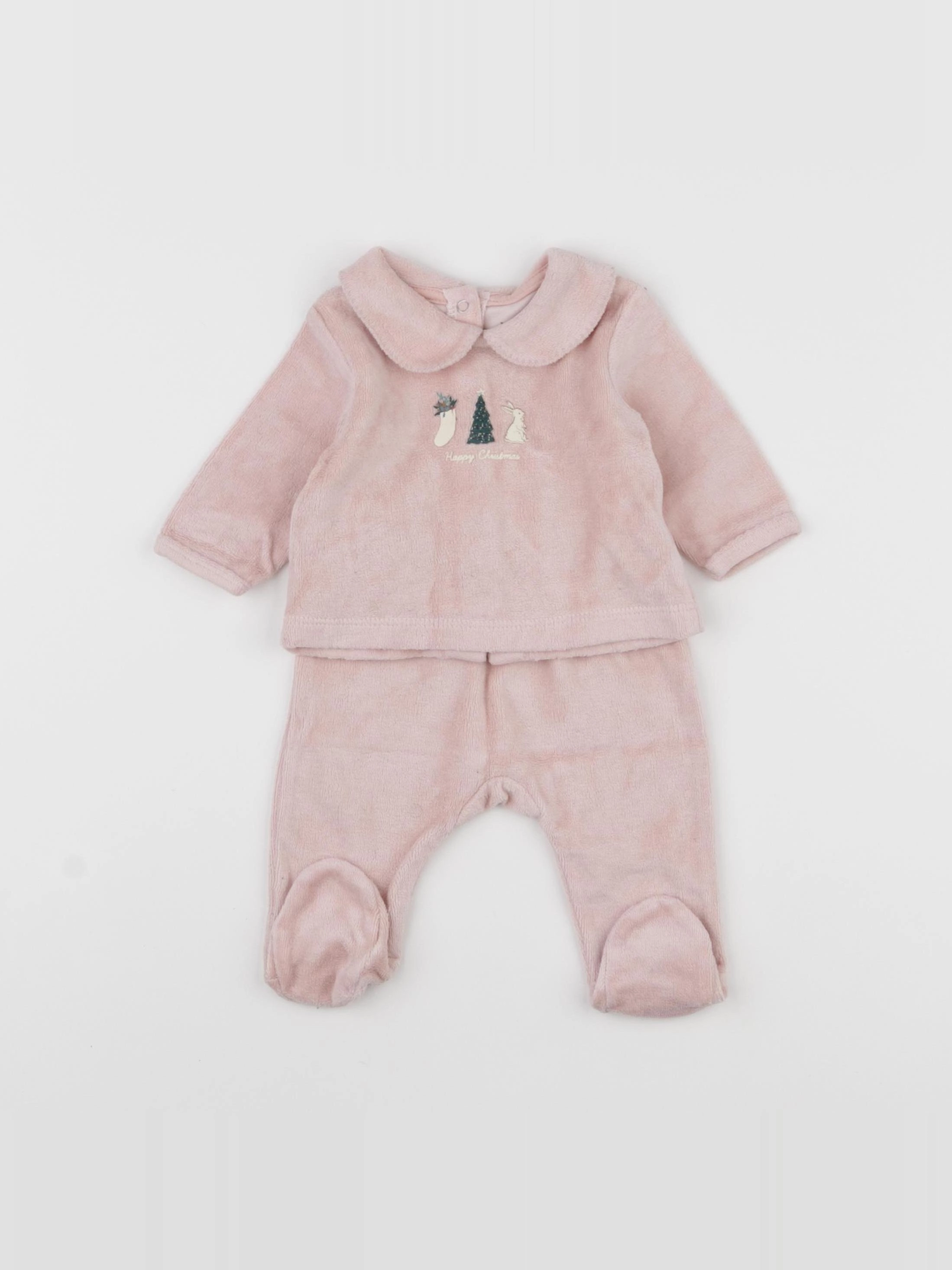 Vertbaudet - pyjama velours rose - 1 mois