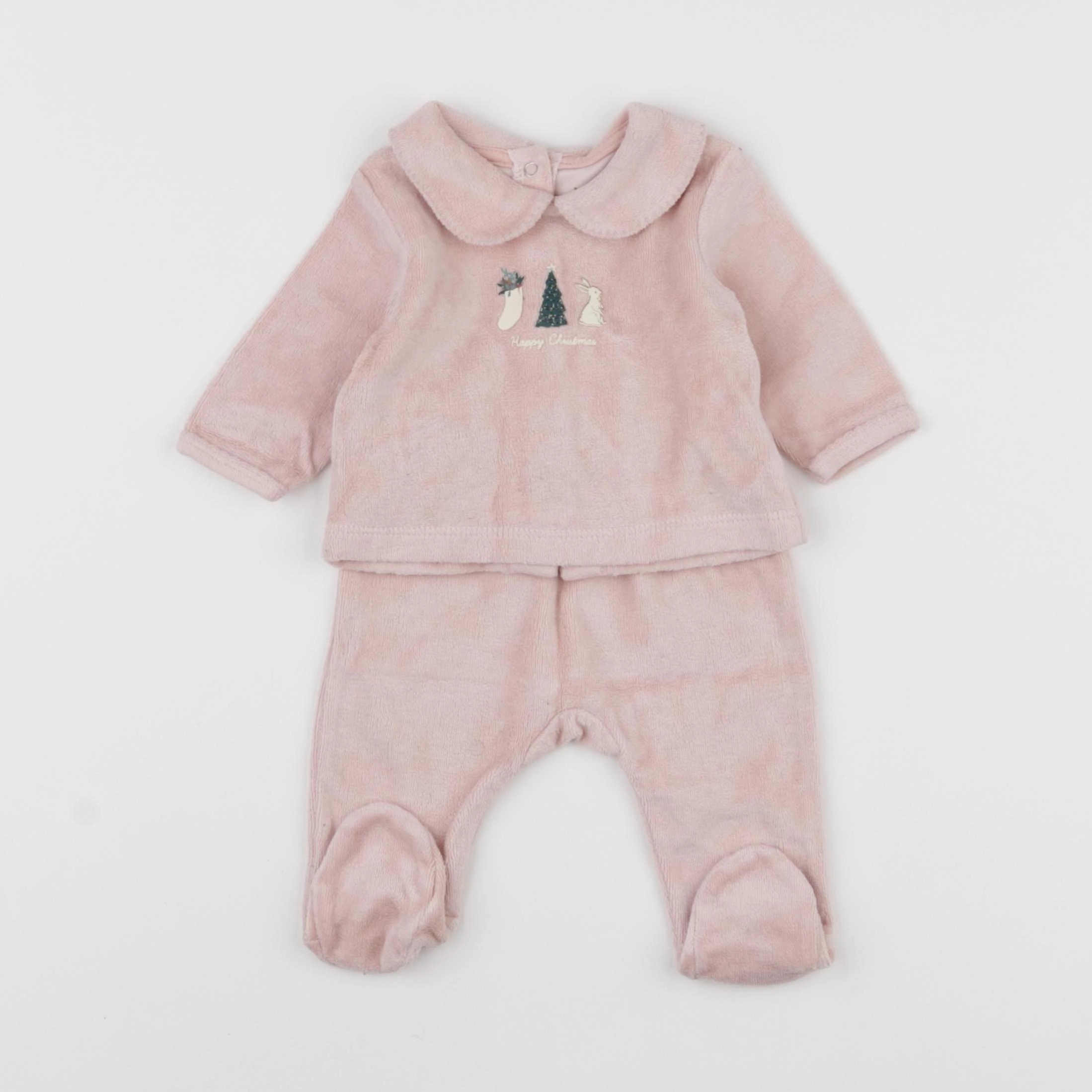 Vertbaudet - pyjama velours rose - 1 mois